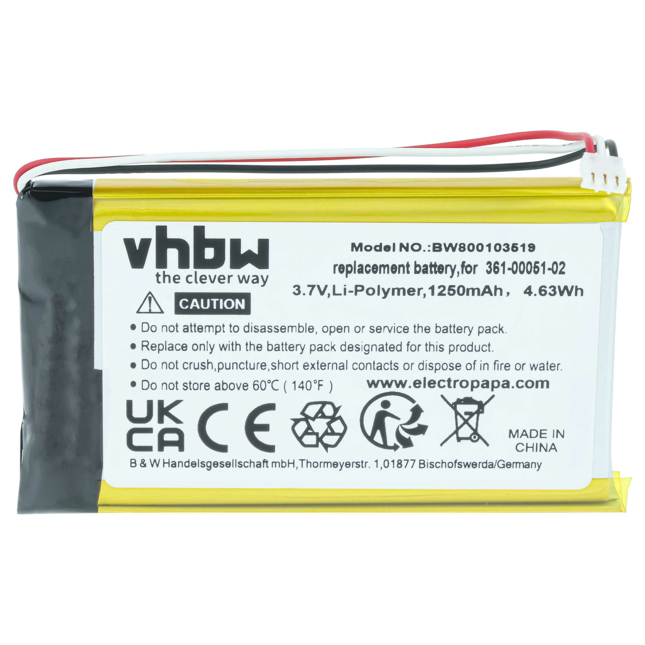 Bateria GPS vhbw compatível com Garmin 361-00051-01, 361-00051-12, 361-00051-02, 361-00051-00 - 1250mAh, 3.7V - Image 3