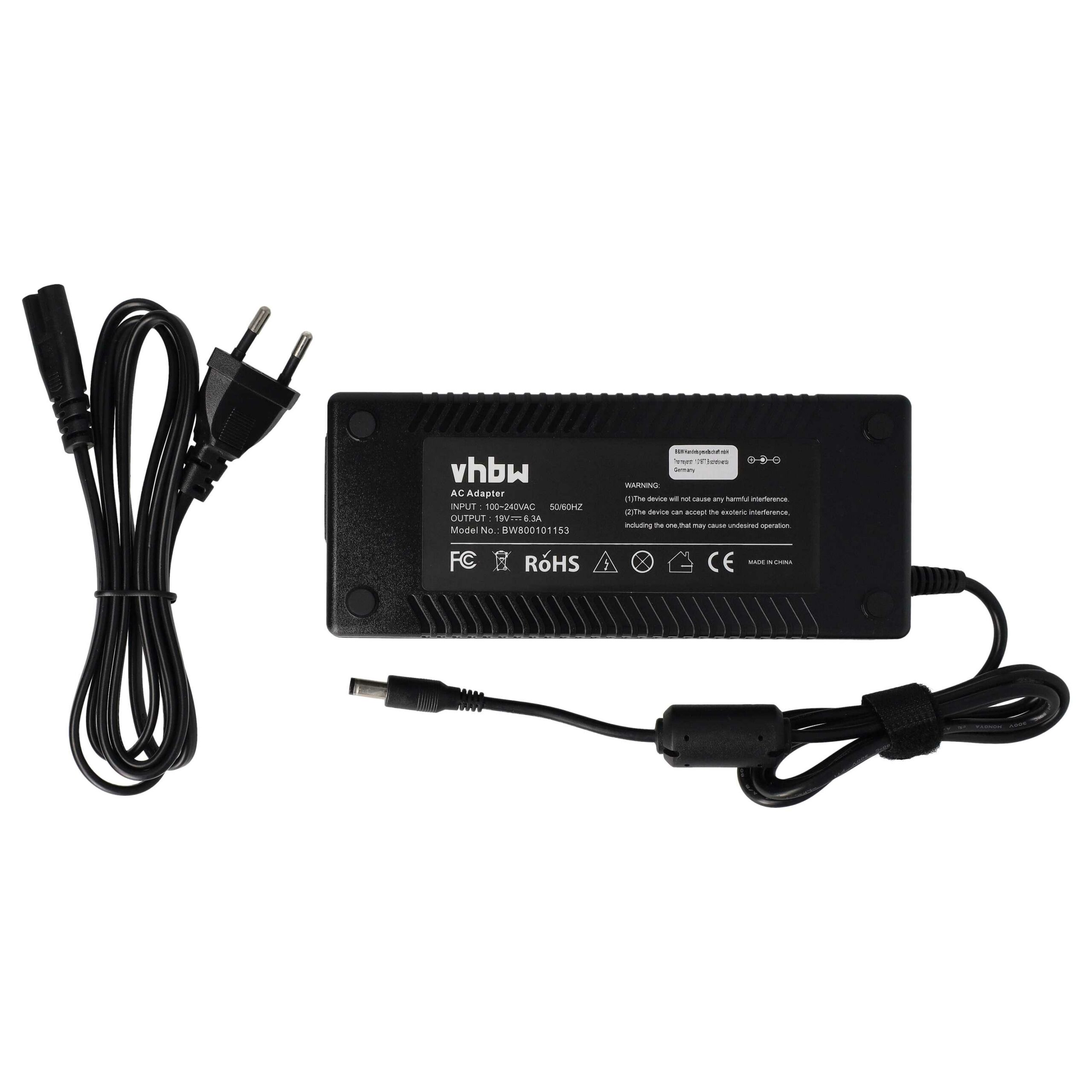 Adaptador de Alimentação vhbw para Portáteis Toshiba, HP, Acer, Asus e Compaq - 19V, 120W, Cabo 200cm