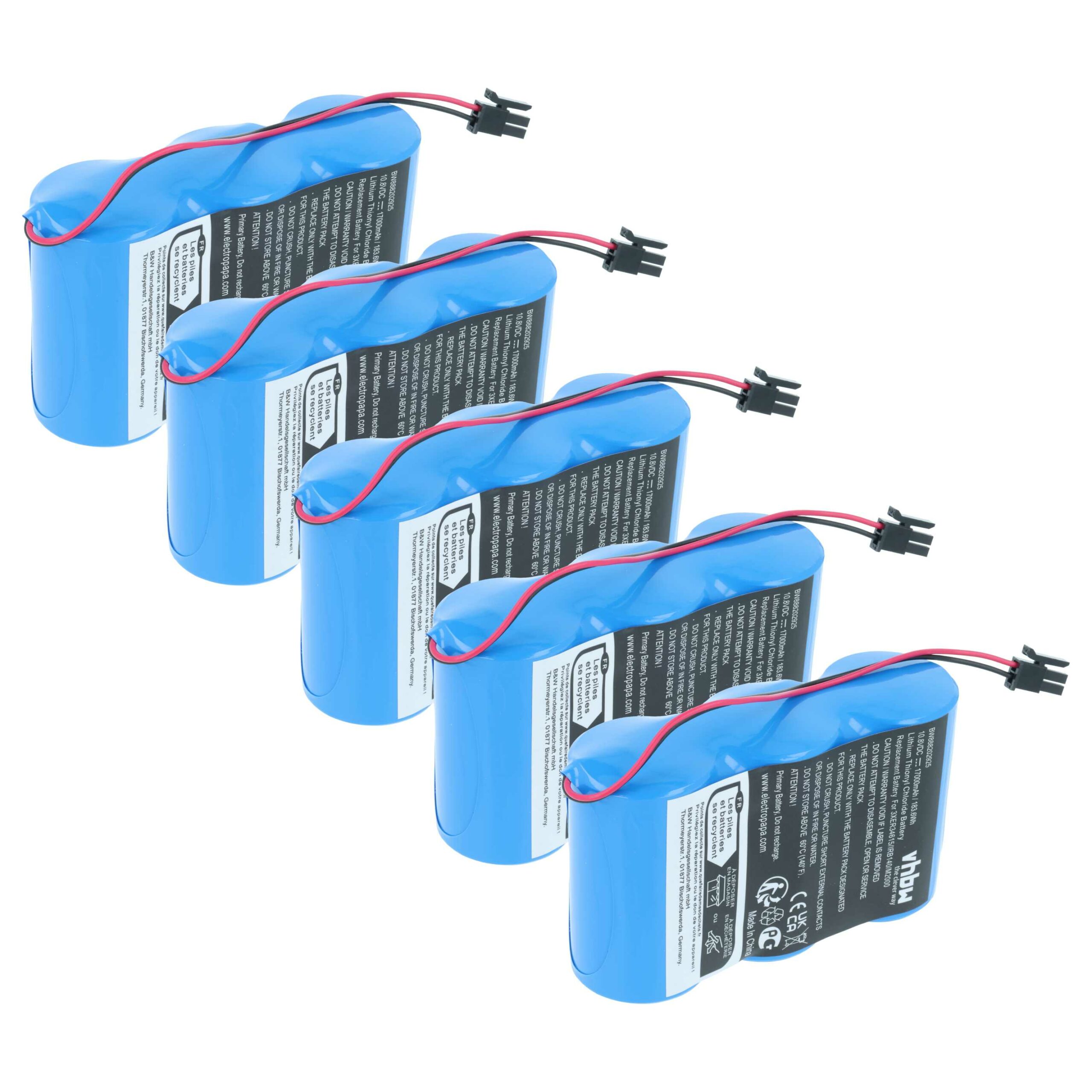 Bateria Industrial vhbw 5x compatível com ABB 3HAB 9999-1 - 17000 mAh 10.8 V Li-SOCl2