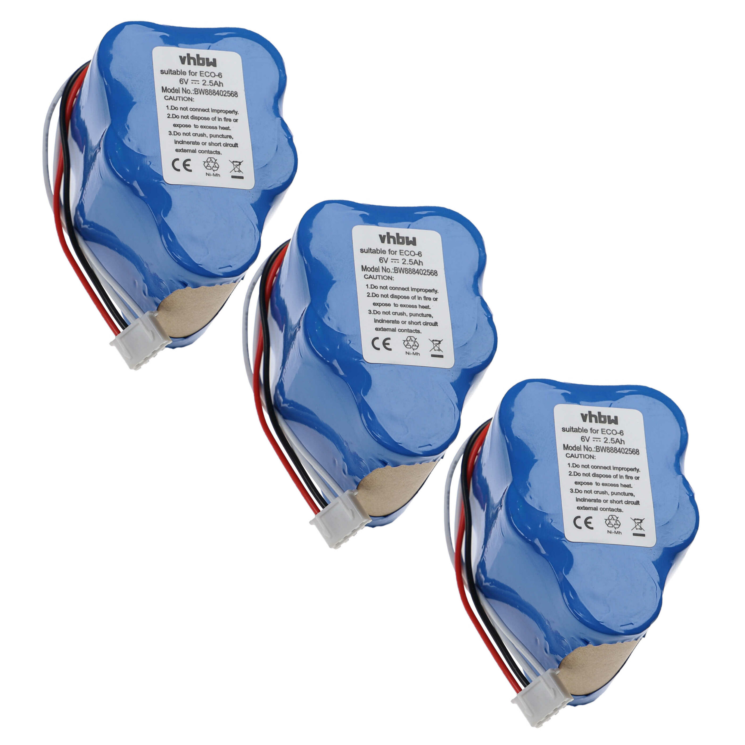 3x Bateria vhbw 2500mAh 6V NiMH para Hoover e Robôs Aspiradores (945-0005, 945-0006, 205-0001, 945-0024, LP43SC3300P5)