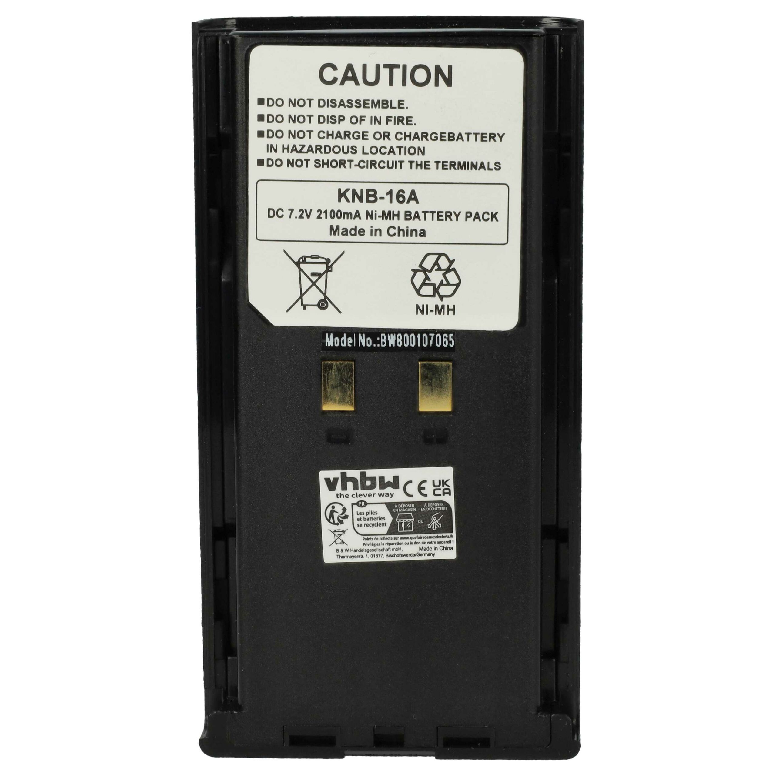 Bateria vhbw para rádios Kenwood KNB-52N, KNB-22N, KNB-21N, KNB-17N, KNB-17A, KNB-16A - 2100 mAh 7.2V NiMH - Image 3