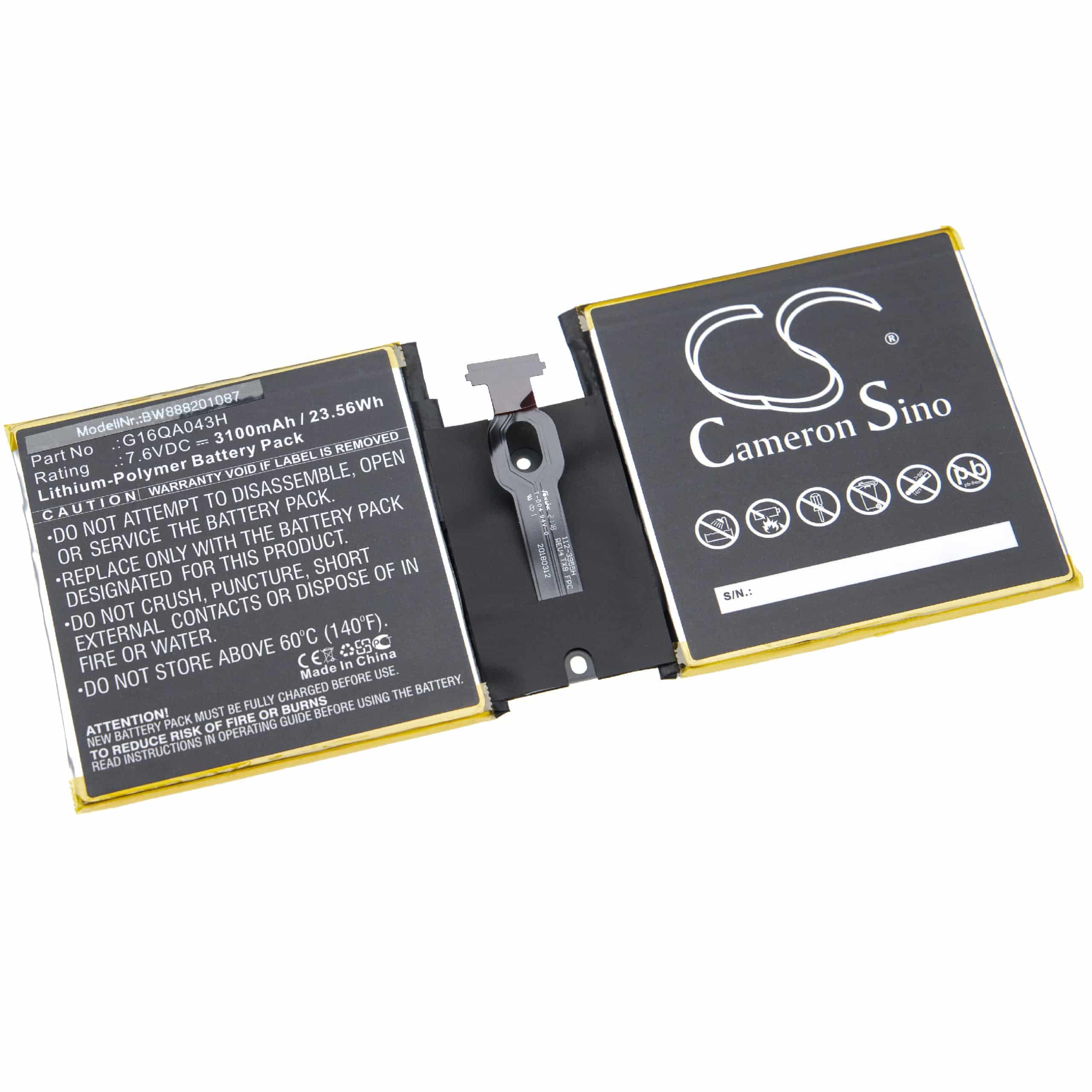 Bateria para Tablet Microsoft G16QA043H - 3100 mAh 7.6 V Li-polímero vhbw