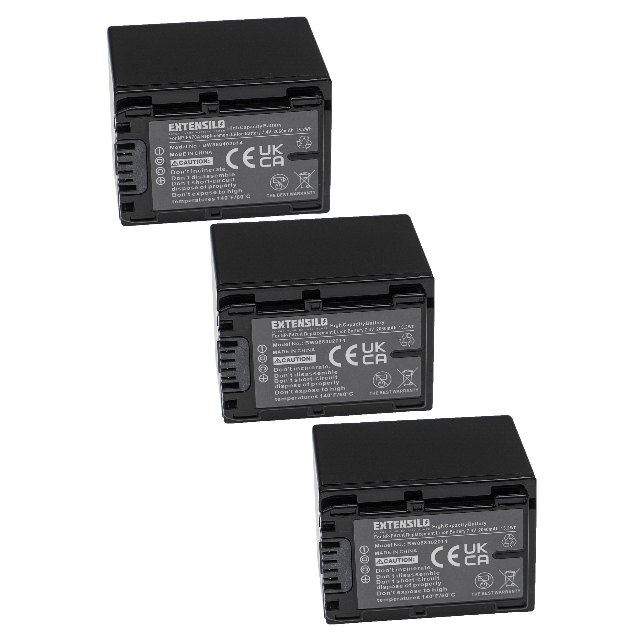 3x Bateria EXTENSILO para Sony NP-FV50, NP-FV100, NP-FV40, NP-FV30, NP-FV70, NP-FV60 - 2060mAh, 7.4V, Li-Ion