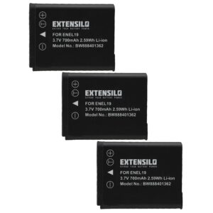 Pack 3x Bateria EXTENSILO para Nikon EN-EL19 - 700mAh, 3.7V, Li-Ion