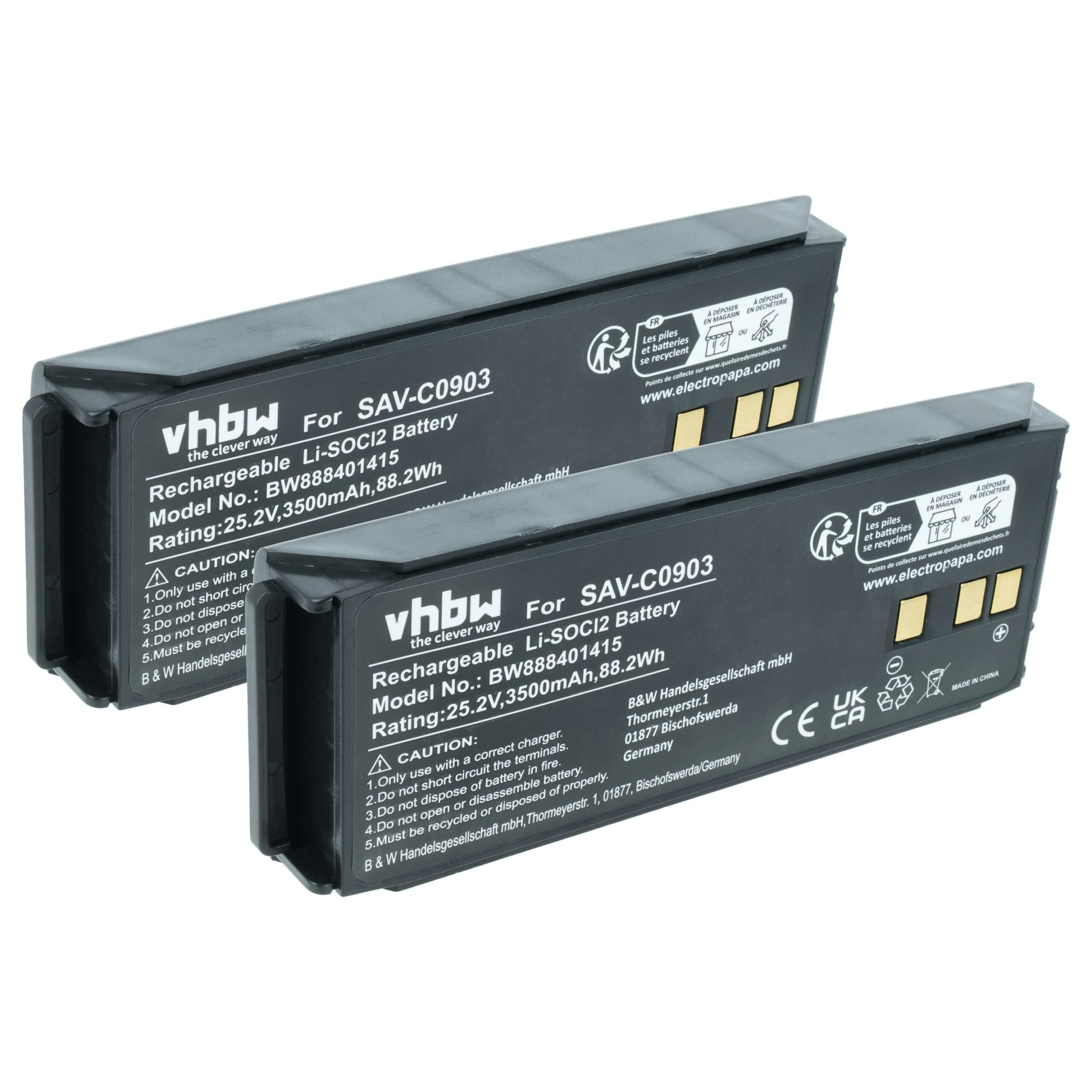 Bateria vhbw 2x para Saver One SAV-C0903 - 3500 mAh 25.2 V Li-SOCl2
