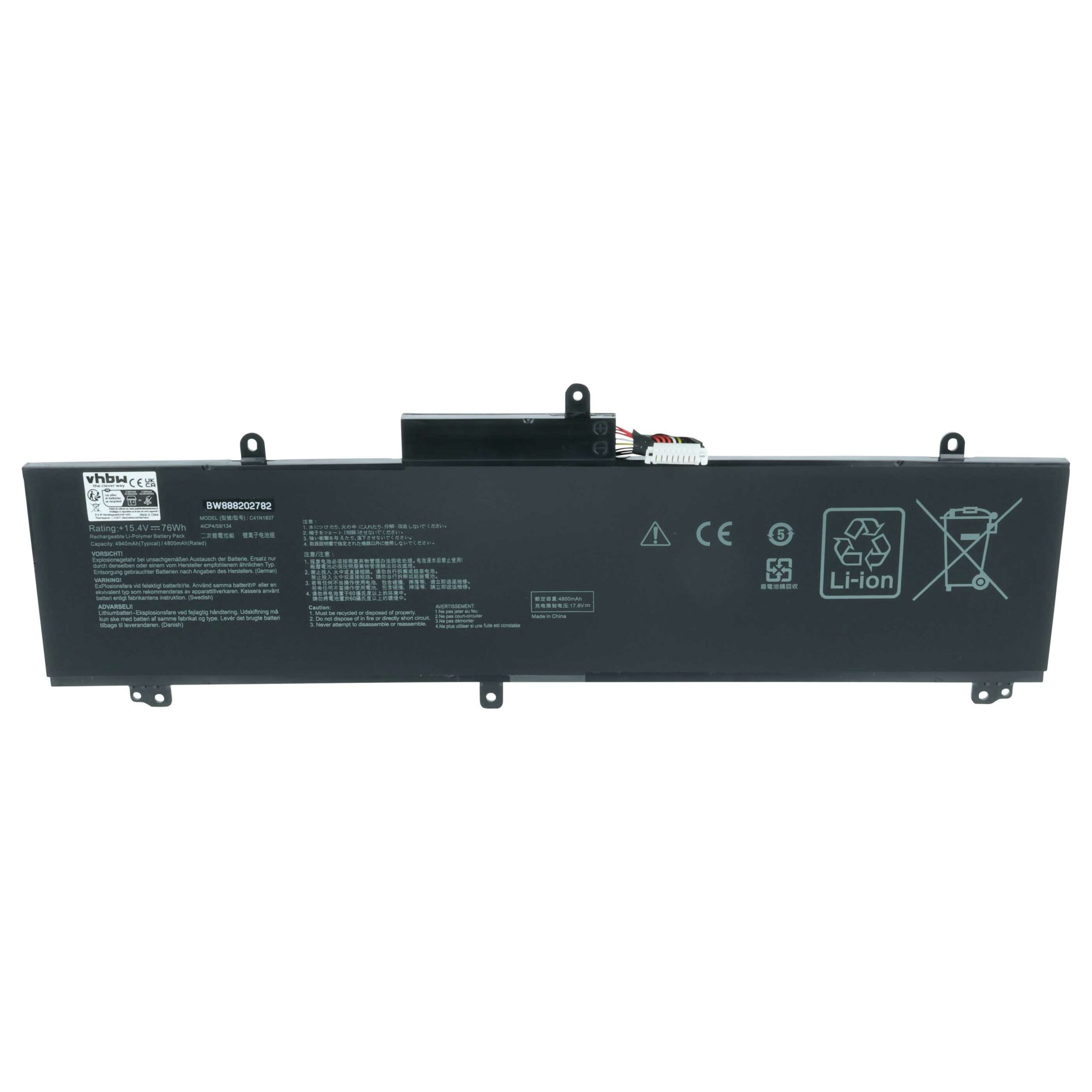 Bateria para Notebook Asus Compatível com C41N1837, 0B200-03380100 - 4800 mAh 15.4 V Li-polímero vhbw - Image 3
