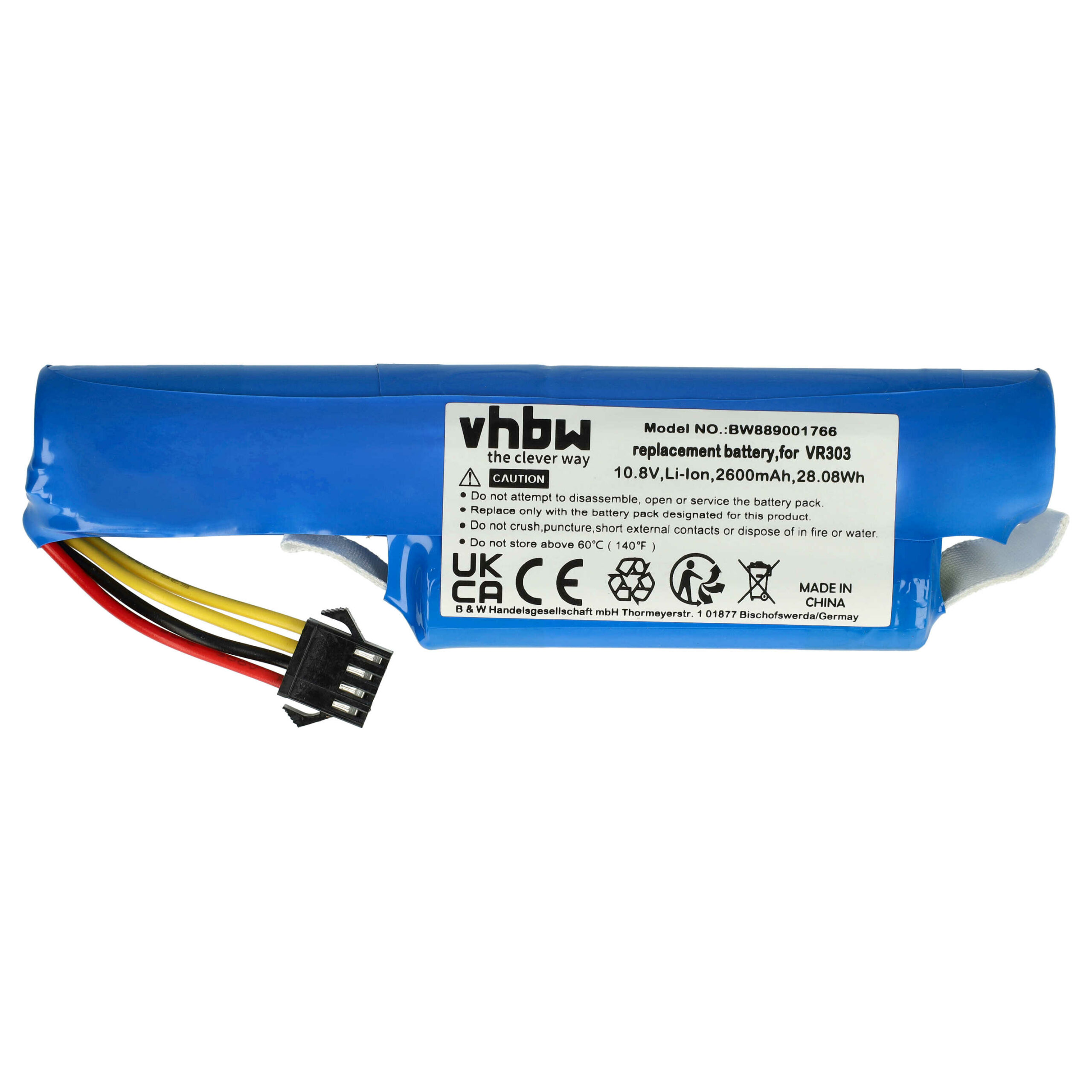 Bateria vhbw para Vileda VR 201 PetPro, VR 303 e outros, 2600mAh, 10.8V, Li-Ion