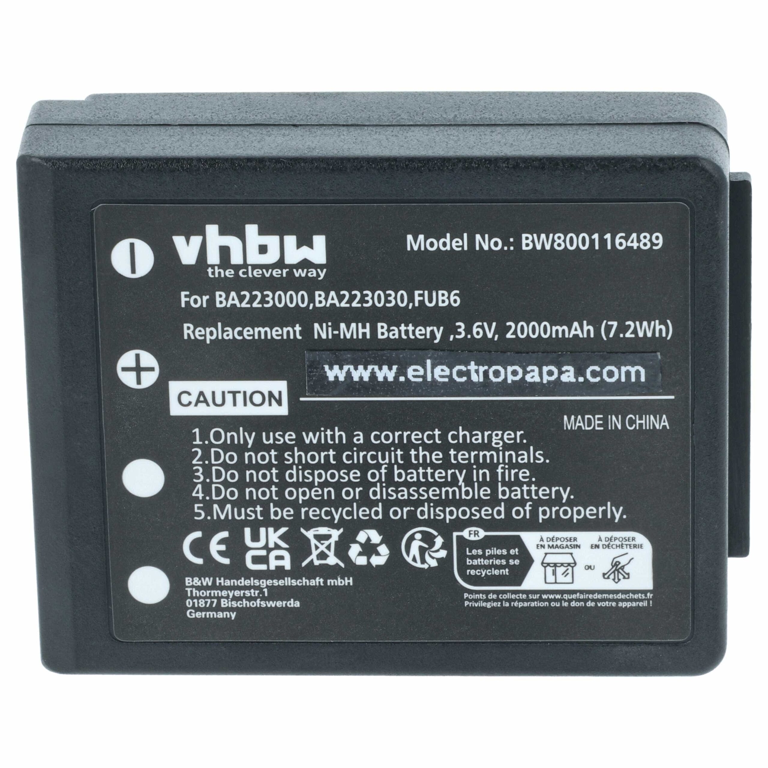 Bateria de Substituição 10x vhbw para Comando HBC FBFUB09N - 2000 mAh 3.6 V NiMH - Image 3