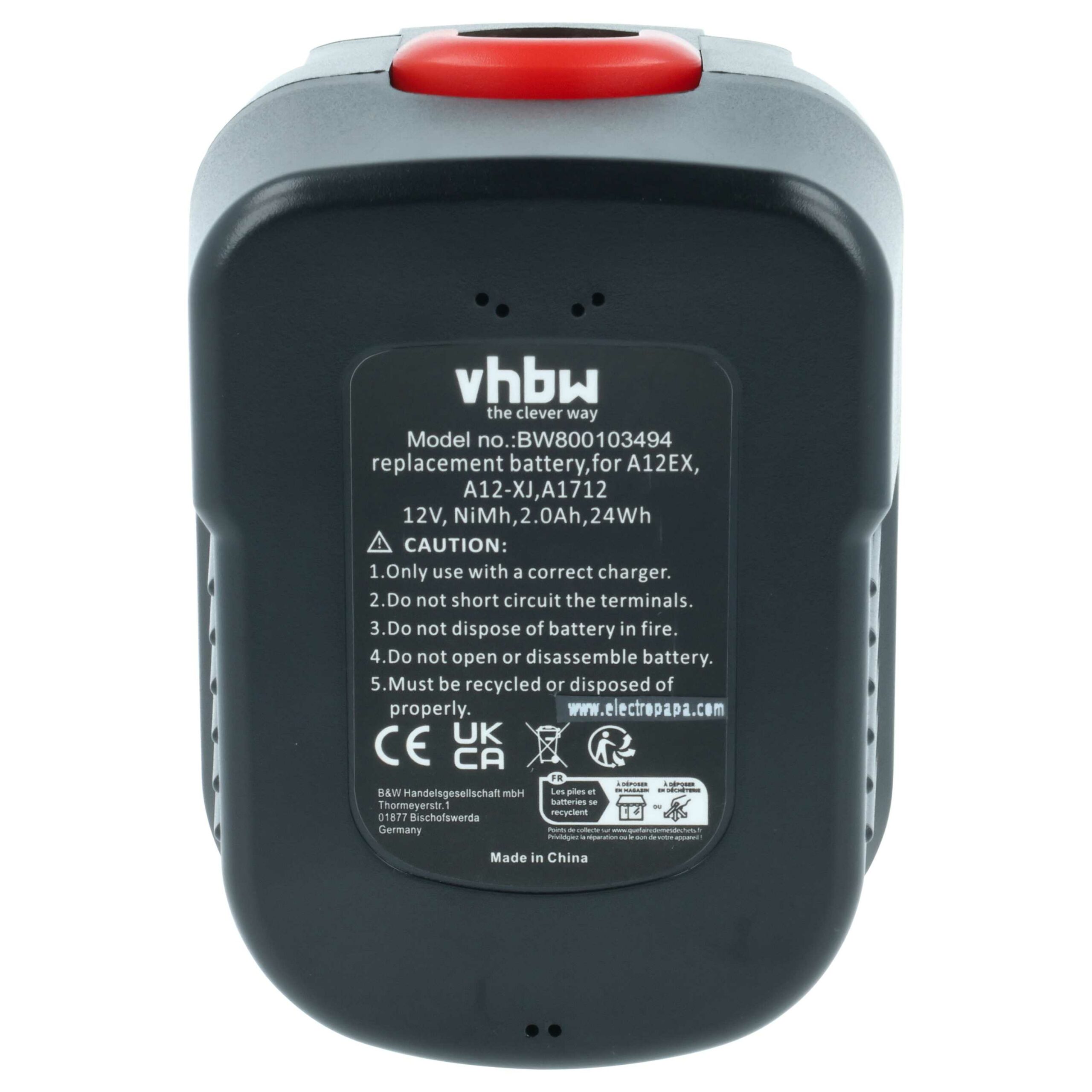 Bateria vhbw compatível com Black & Decker A12, A12-XJ, A12EX, A1712, A12E - 2000 mAh, 12 V, NiMH - Image 3