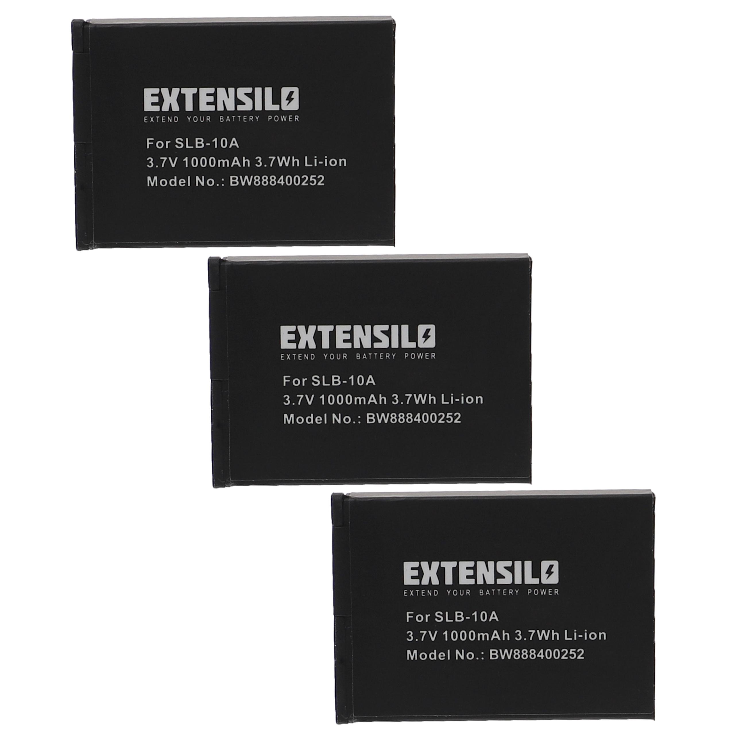 Pack 3x Bateria EXTENSILO compatível Praktica FJ-SLB-10A - 1000mAh, 3.7V, Li-Ion