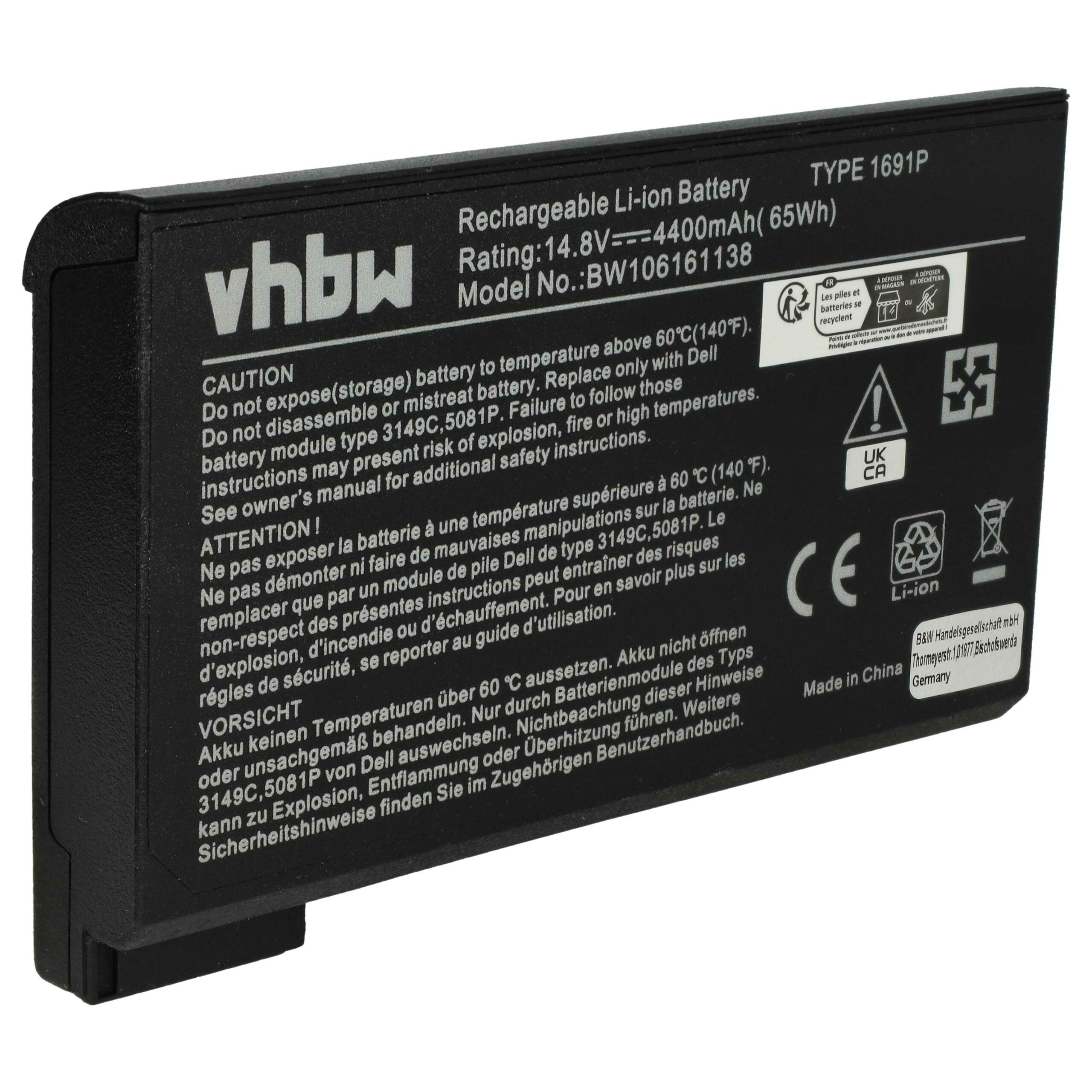 Bateria para Notebook Dell 1691P, 312-0009, 312-3250, 312-0028, 3149C - 4400 mAh 14.8 V Li-Ion