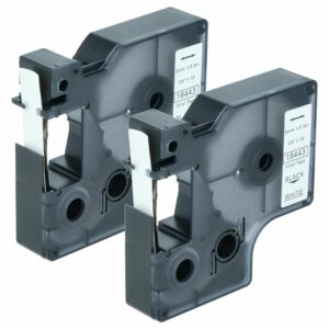 2x Fita de Etiquetas compatível com Dymo 18443 - 9 mm Preto sobre Branco, Vinil