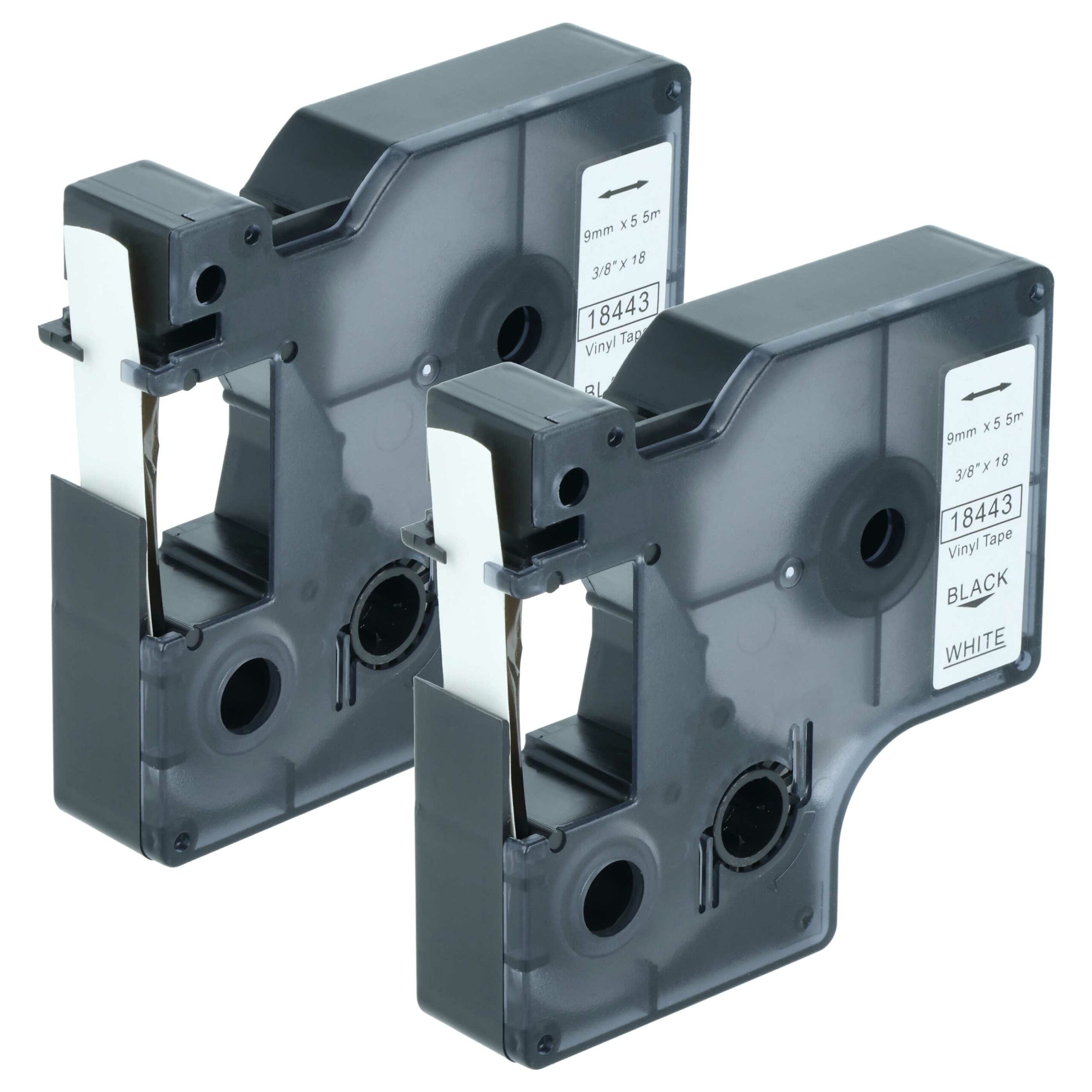 2x Fita de Etiquetas compatível com Dymo 18443 - 9 mm Preto sobre Branco, Vinil