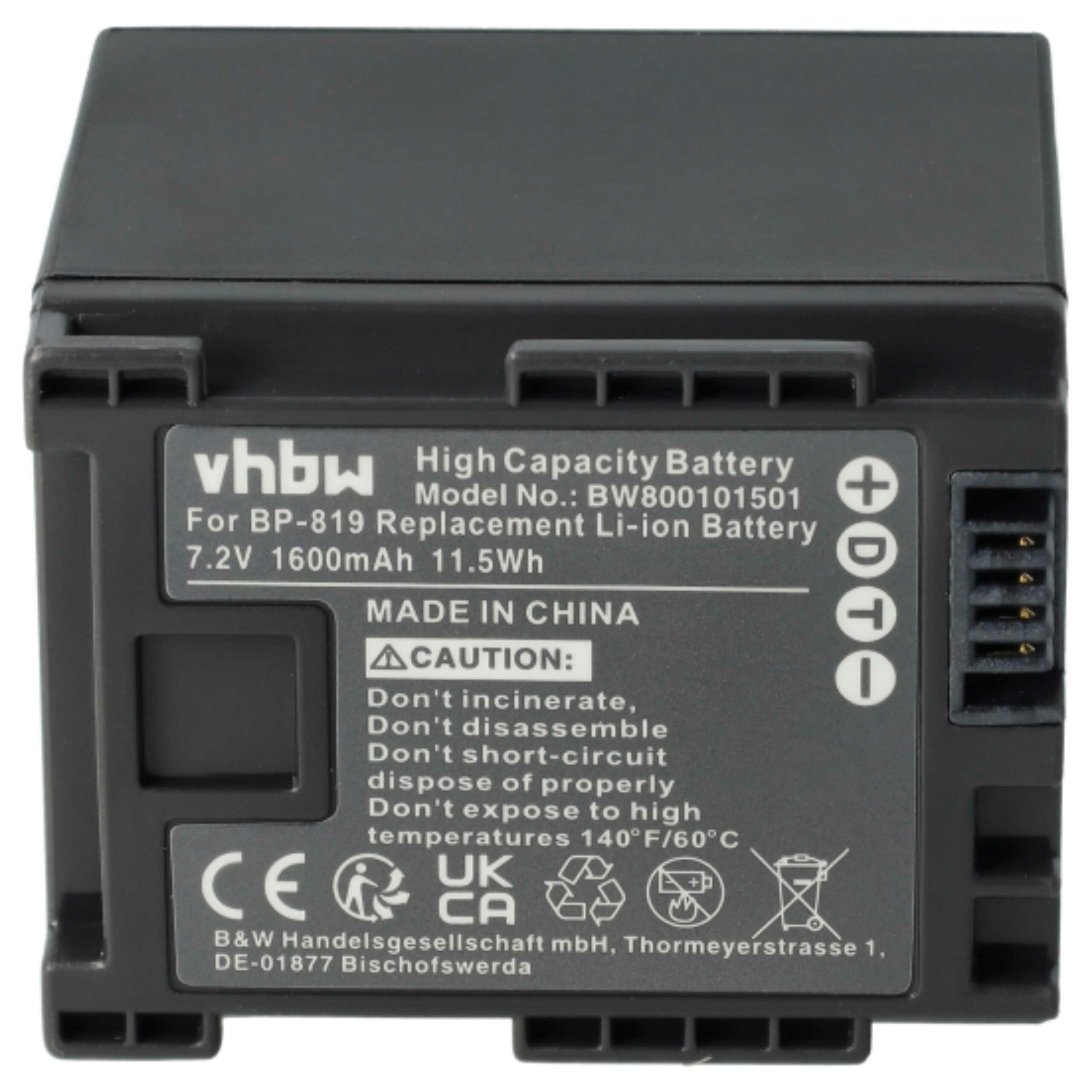 Bateria vhbw para Câmaras Canon — Substitui BP-828, BP-827, BP-820 — 1600 mAh 7.2 V Li-Ion - Image 3