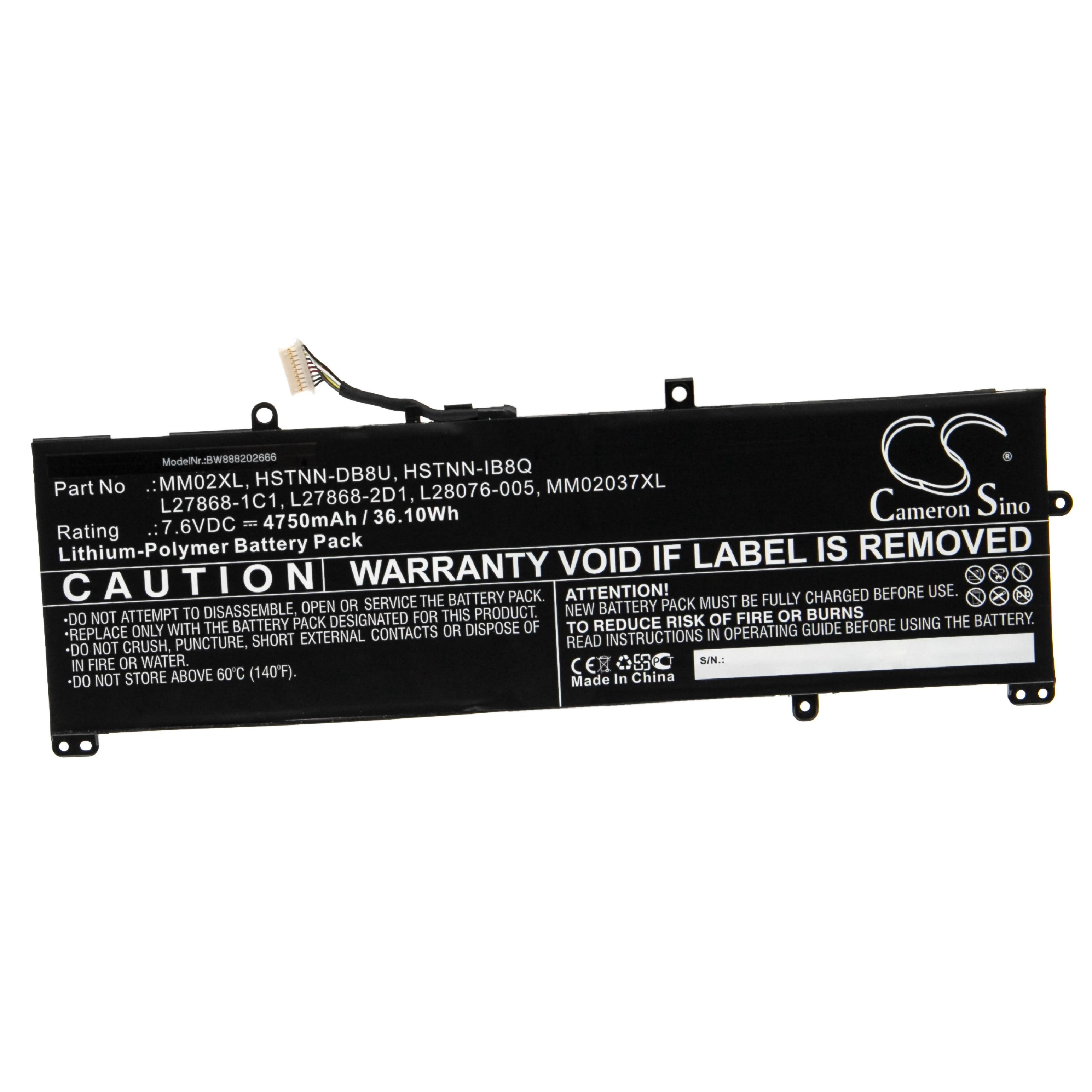 Bateria para Portátil HP vhbw - Substitui HSTNN-IB8Q, HSTNN-DB8U, L27868-2D1, L27868-1C1 - 4750 mAh 7.6 V Li-polímero