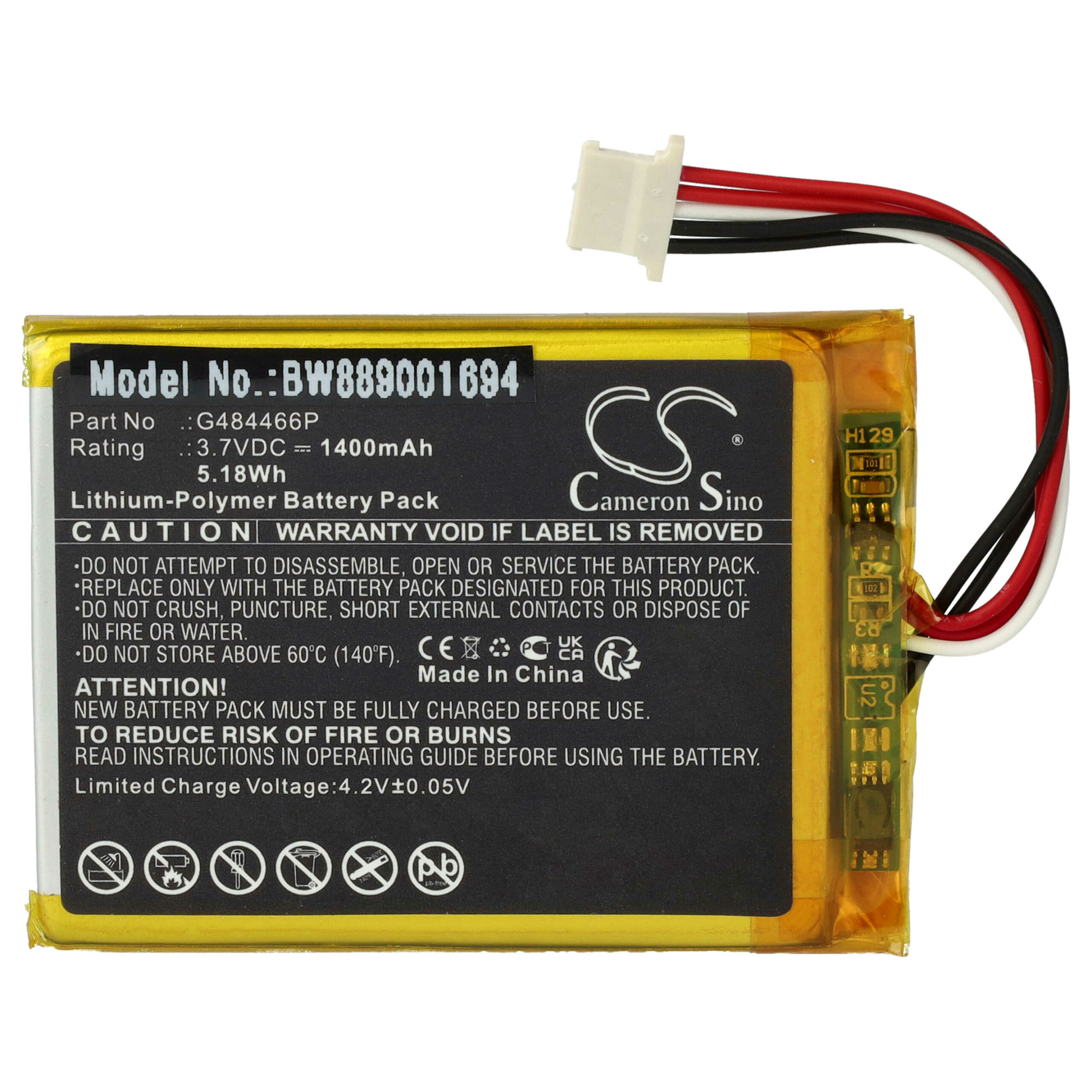 Bateria para Computador GPS de Bicicleta Polar G484466P - 1400 mAh 3.7 V Li-polymer vhbw