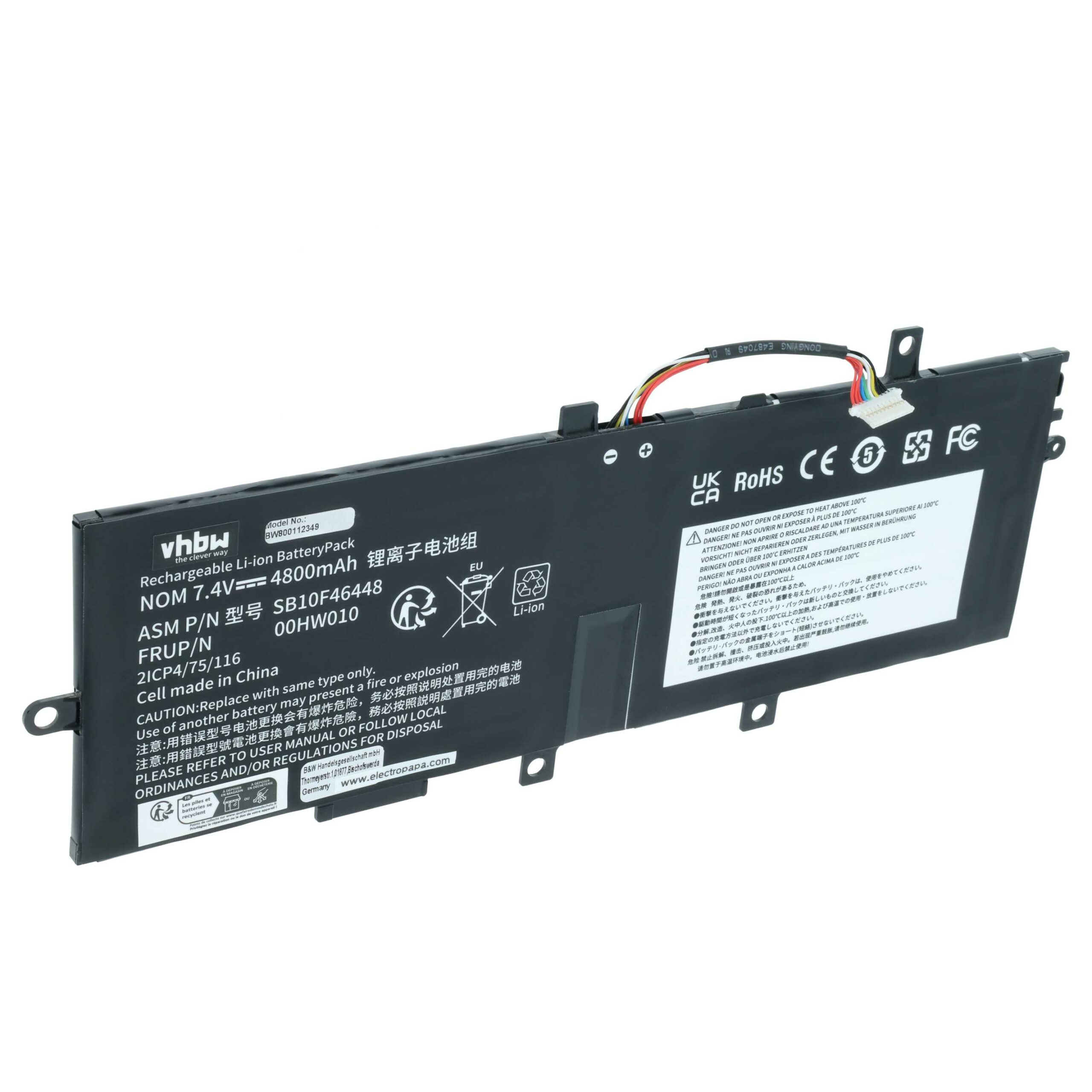 Bateria para Portátil Lenovo vhbw - Substituição 00HW011, 00HW010, 00HW005, 00HW004 - 4800 mAh 7.4 V Li-polímero