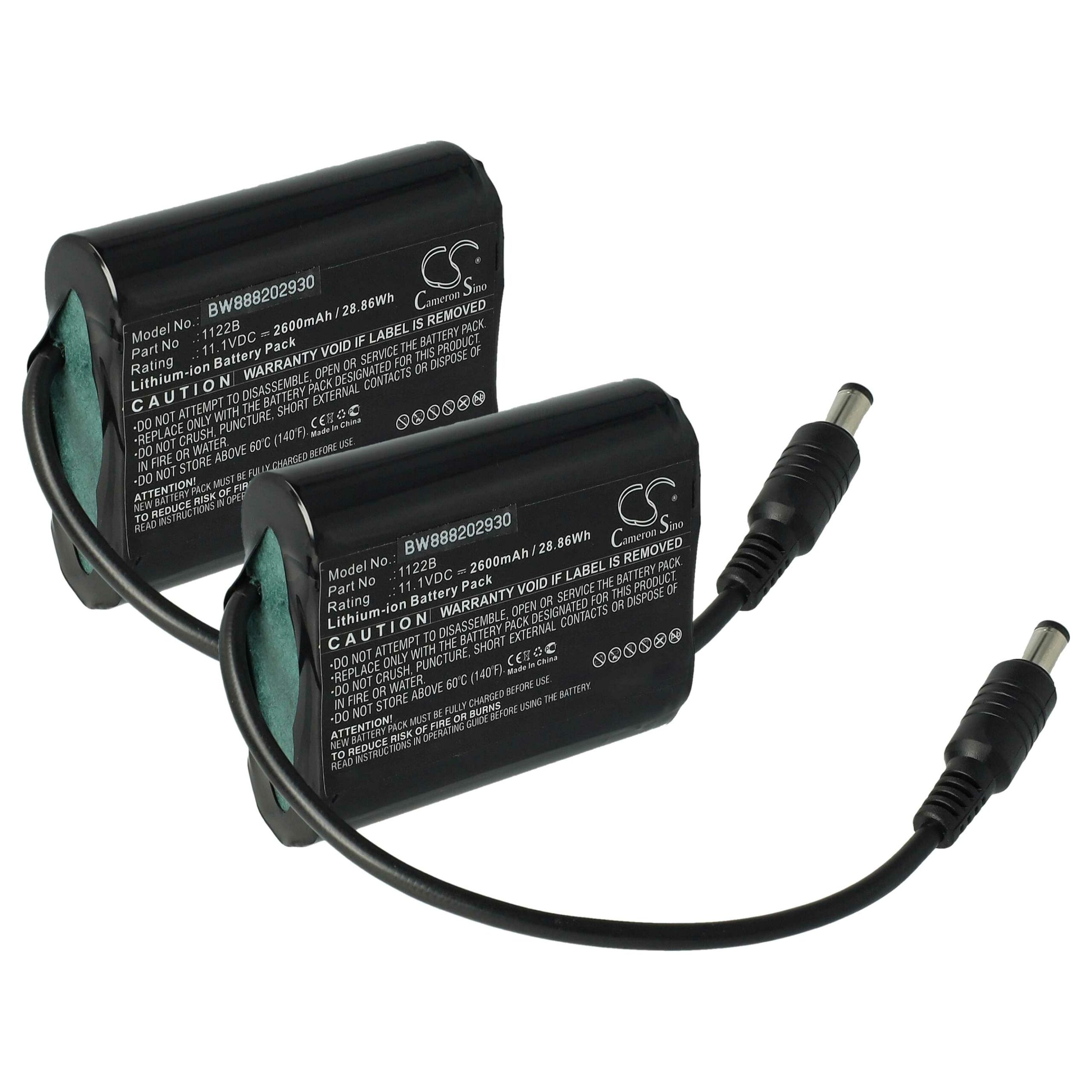 Bateria para Luvas de Mota Aquecidas Venture Heat 1122B - 2x 2600 mAh 11.1V Li-Ion vhbw