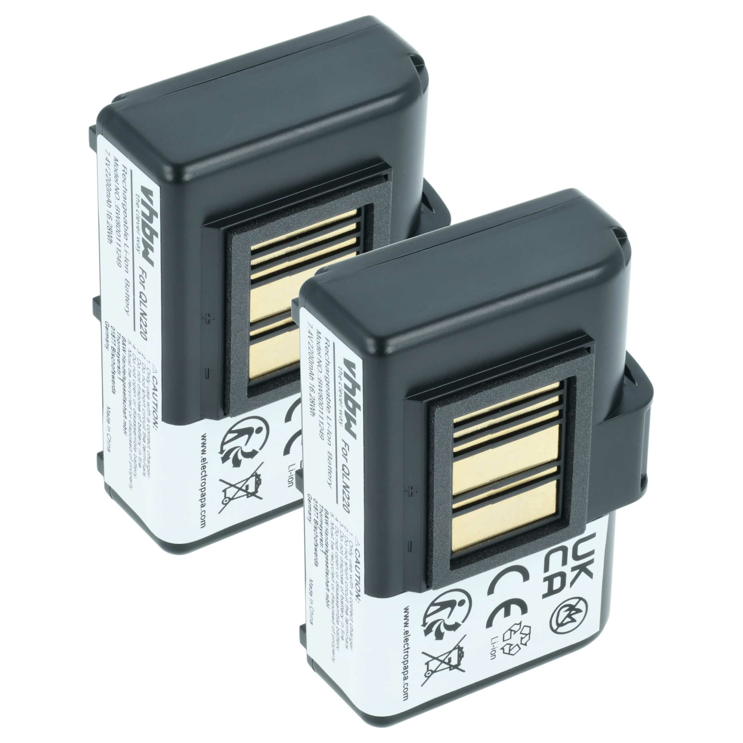 2x Bateria para Impressora Zebra AT16004, BTRY-MPP-34MA1-01, BTRY-MPP-34MAHC1-01 - 2200 mAh 7.4 V Li-Ion