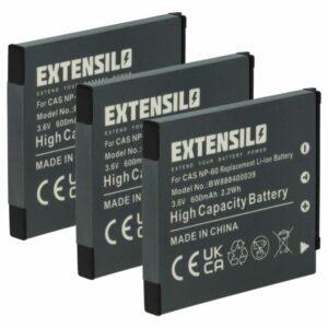 3x Bateria compatível com Casio NP-60 - 600mAh, 3.7V, Li-Ion