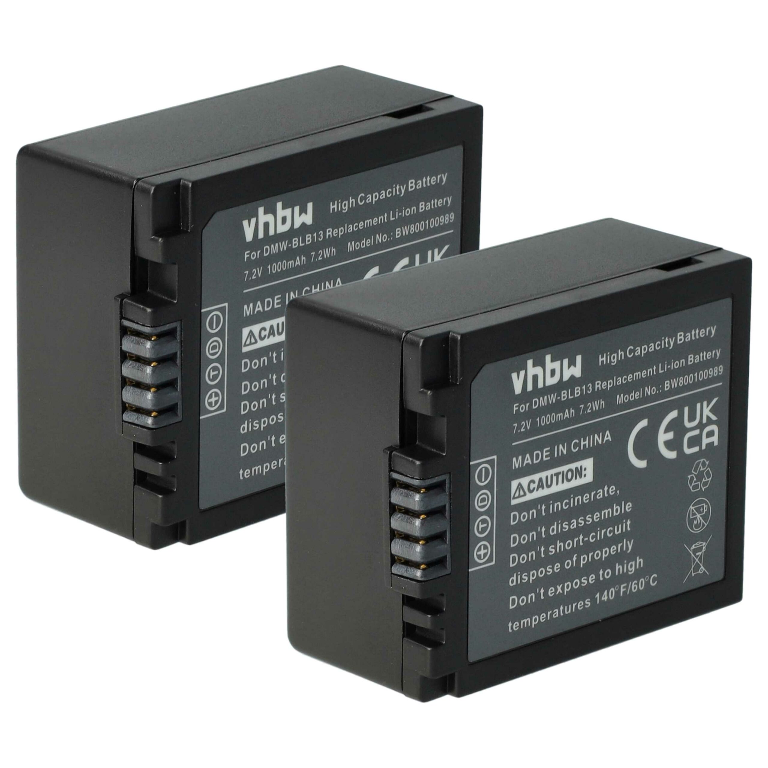 2x Bateria para Panasonic DMW-BLB13E, DMW-BLB13 - 1000mAh, 7.2V, Li-Ion vhbw