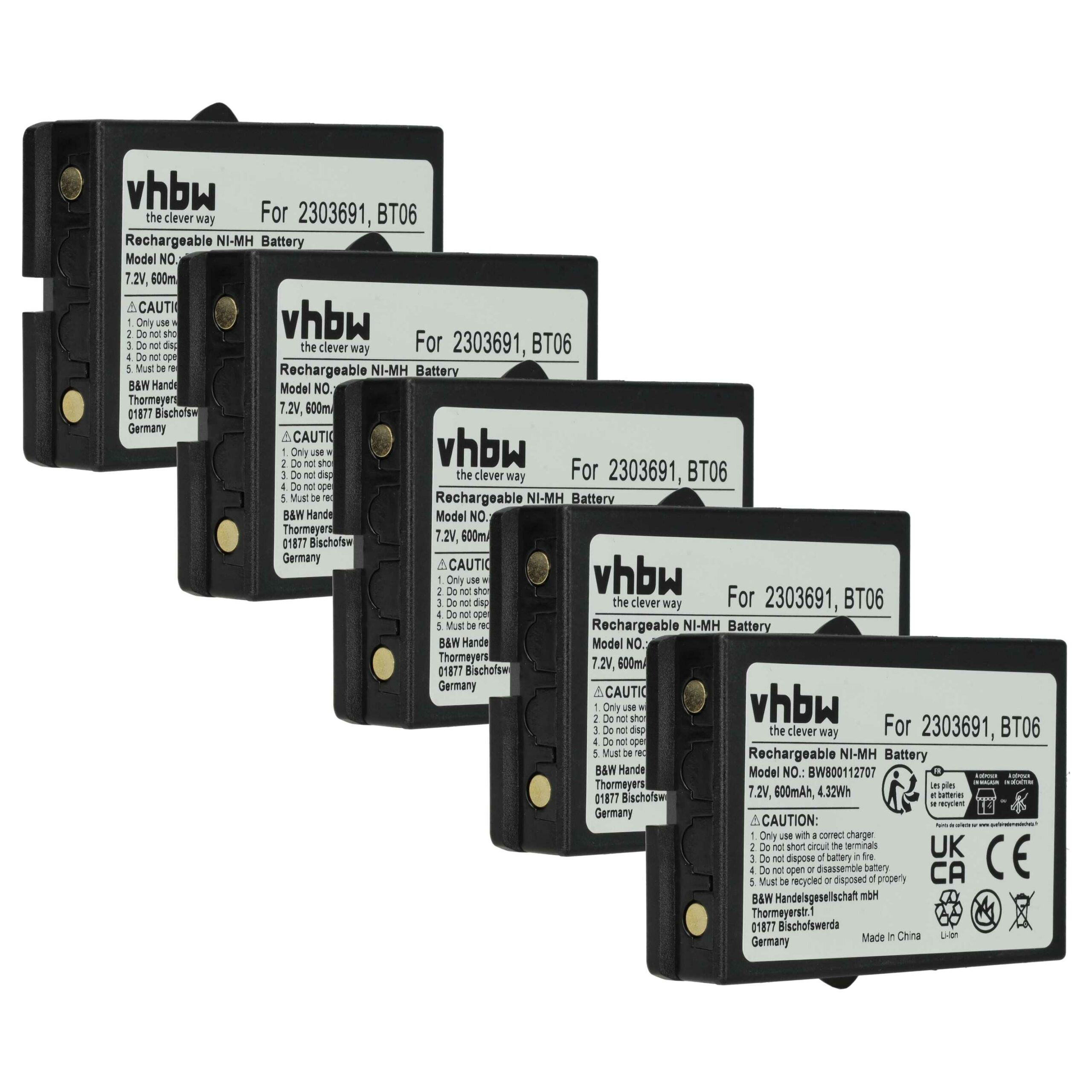 Bateria de Substituição vhbw para Danfoss 2303691, BT06 Comando Remoto - 600 mAh (Pack 5)