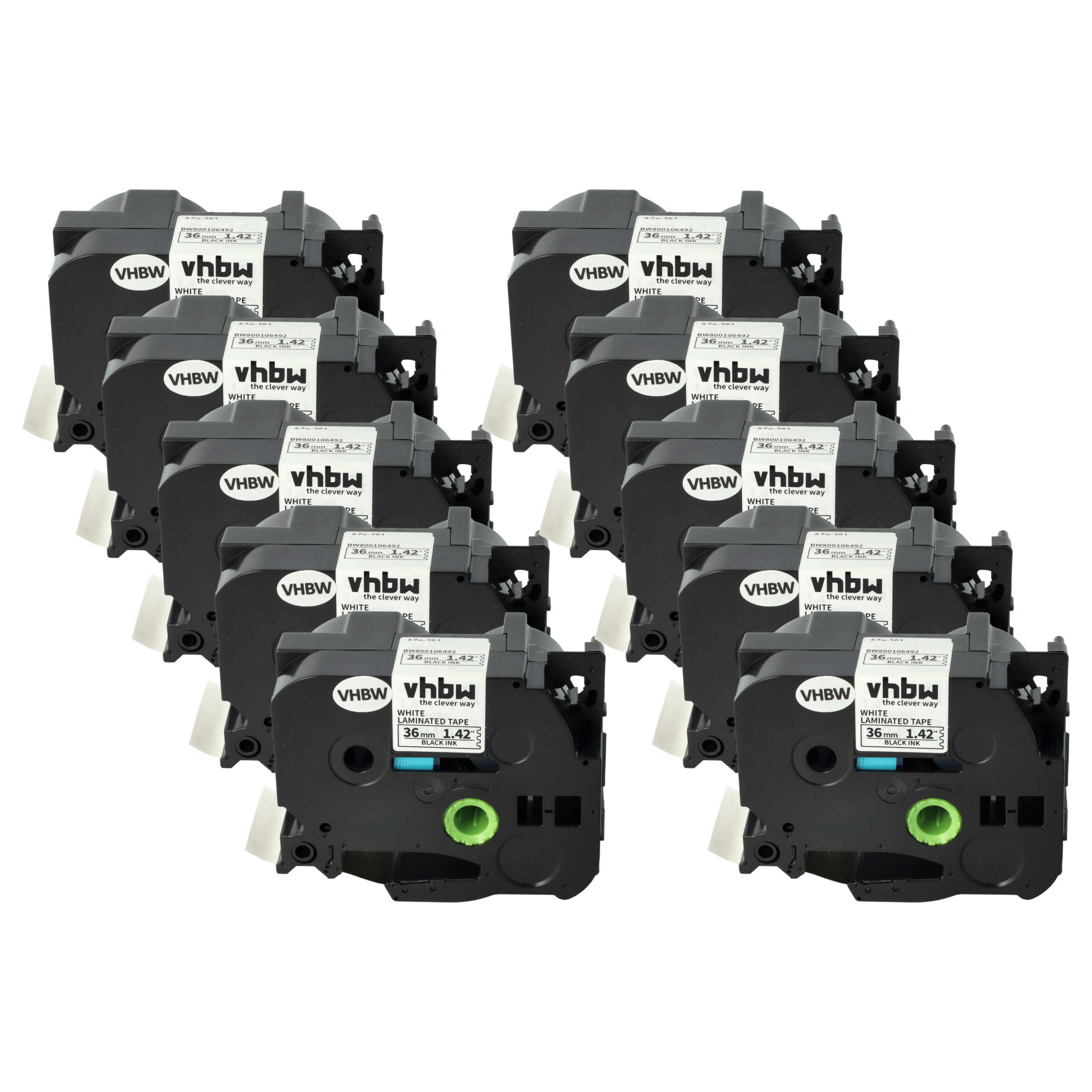 Pack 10x Fita Rotuladora Compatível Brother TZ-261, TZE-261 - 36 mm Preto sobre Branco