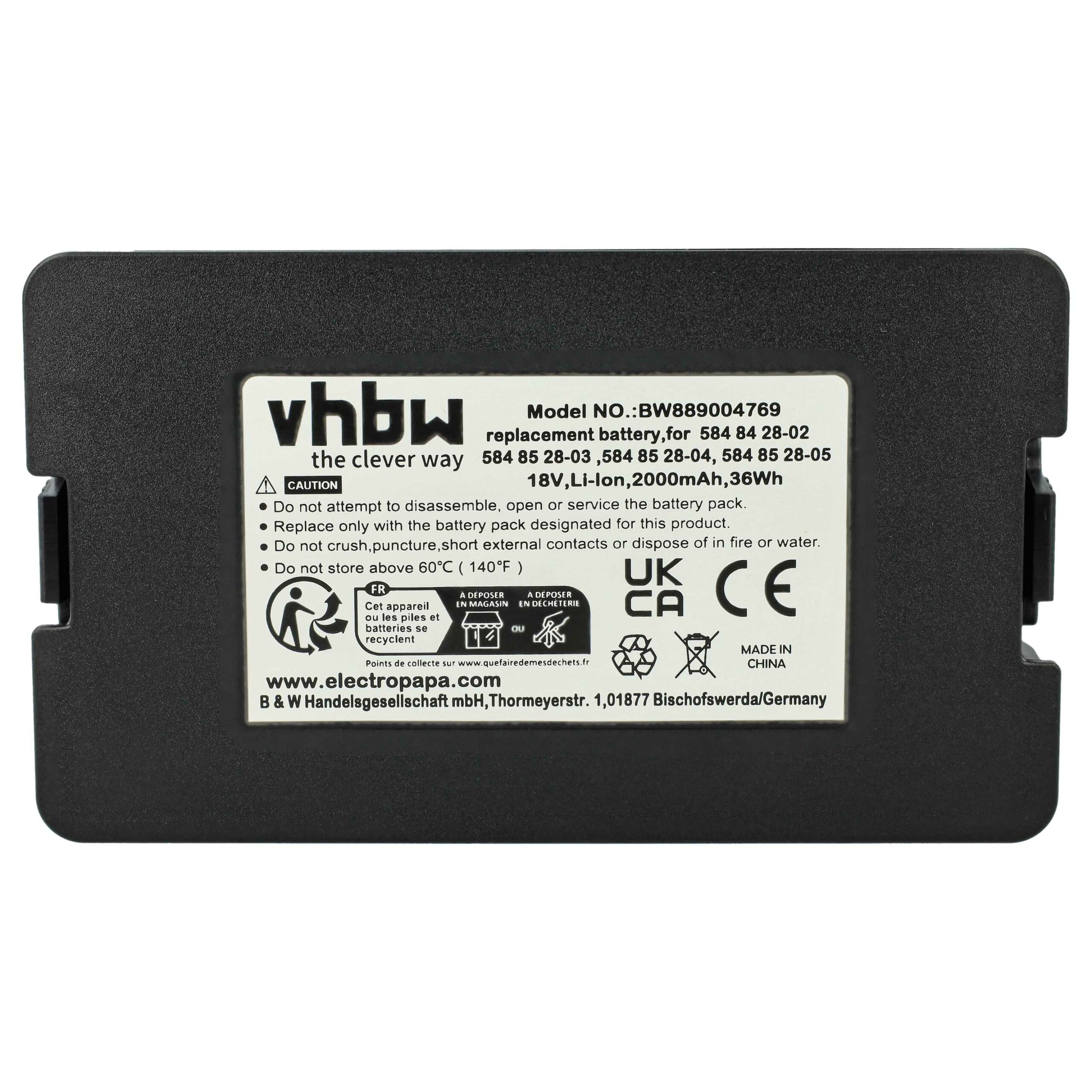 Bateria compatível Flymo 5902142-02, 5848228-01, 5848428-02 - 2 Ah 18 V Li-Ion, preta - Image 3