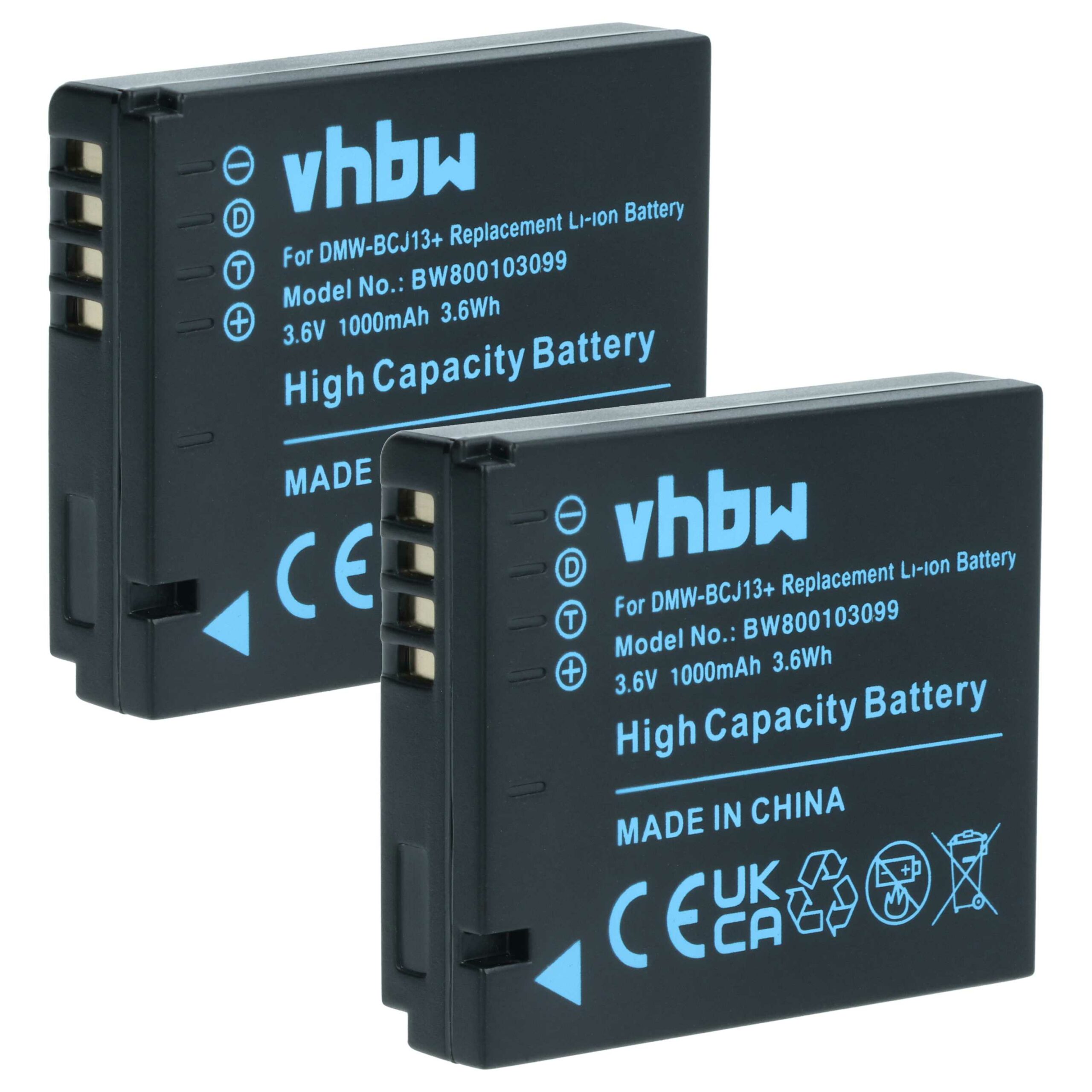 2x Bateria vhbw para Leica BP-DC10E, BP-DC10 - 1000mAh, 3.6V, Li-Ion com Chip de Informação