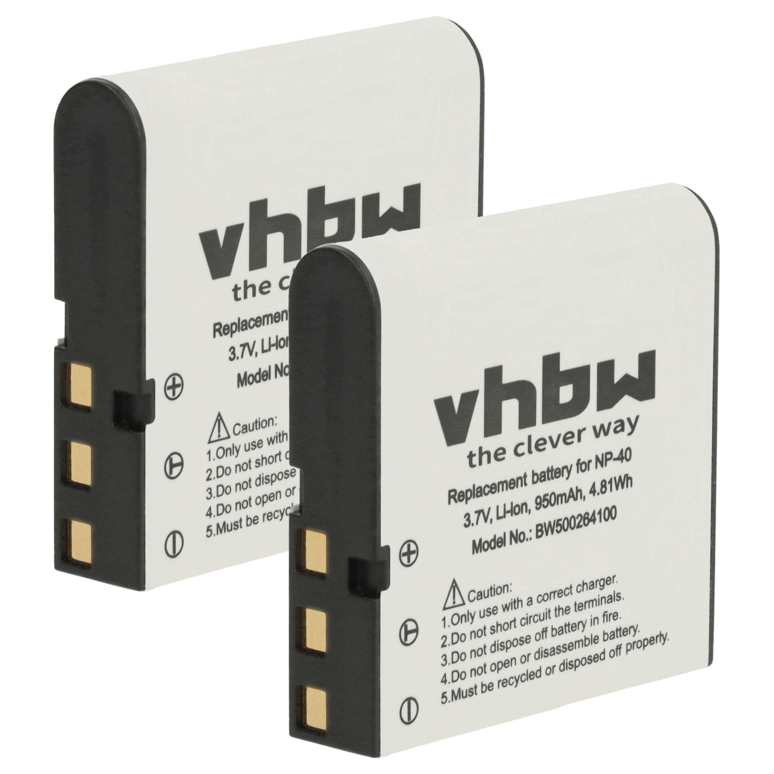2x Bateria vhbw compatível com BenQ NP-40DBA, NP-40, NP-40DCA - 950mAh, 3.6V, Li-Ion