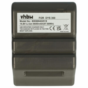 Bateria de substituição vhbw para Dyson 970049-01, 968734-02, 967864-02 - 6600mAh, 14.8V, Li-Ion