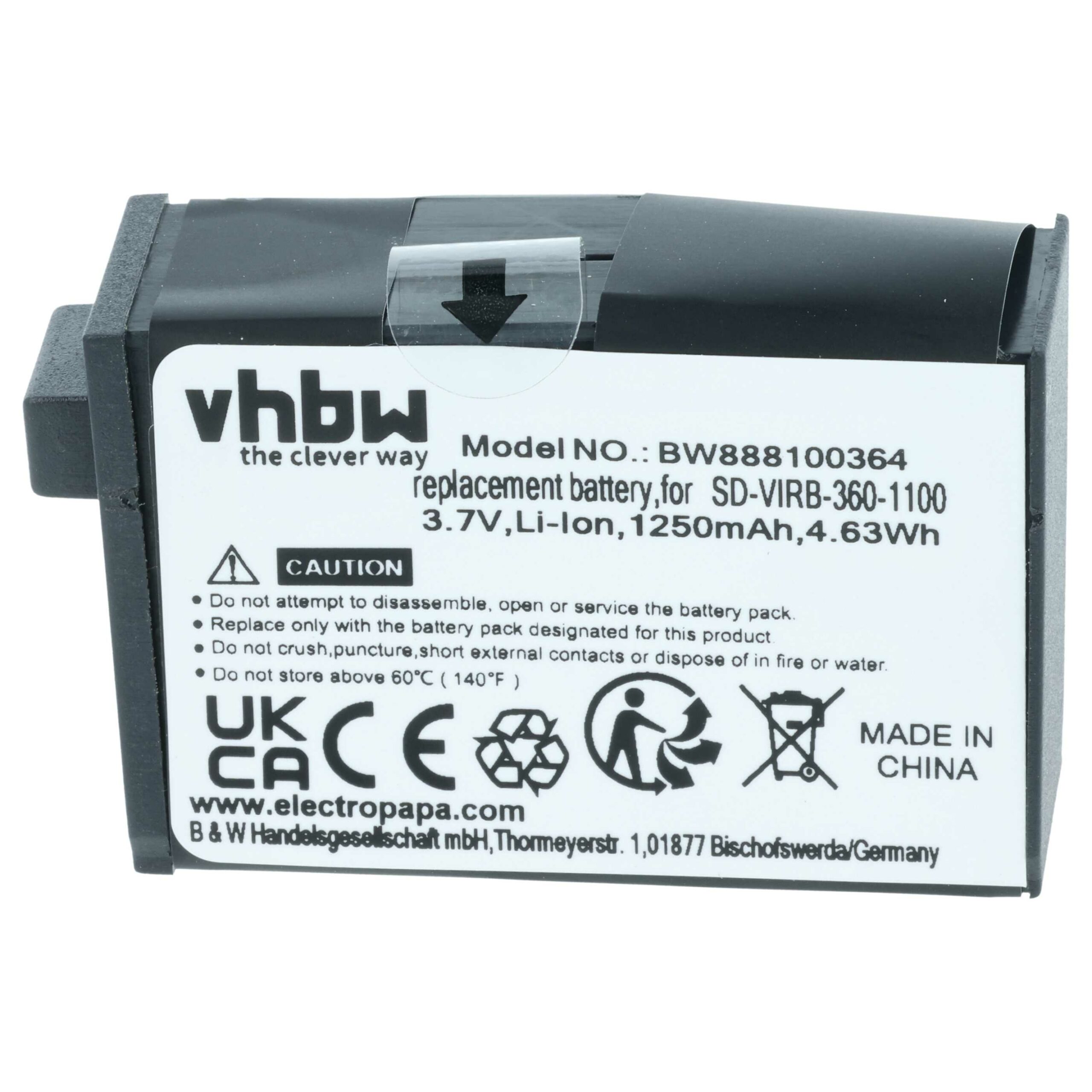 Bateria vhbw para câmaras Garmin (010-12521-40, 360-00106-00) - 1250 mAh 3.8 V Li-Ion - Image 3