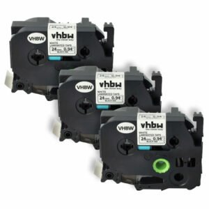 3x Fita de Etiquetas vhbw compatível com Brother TZ-251, TZE-251 - 24 mm Preto sobre Branco