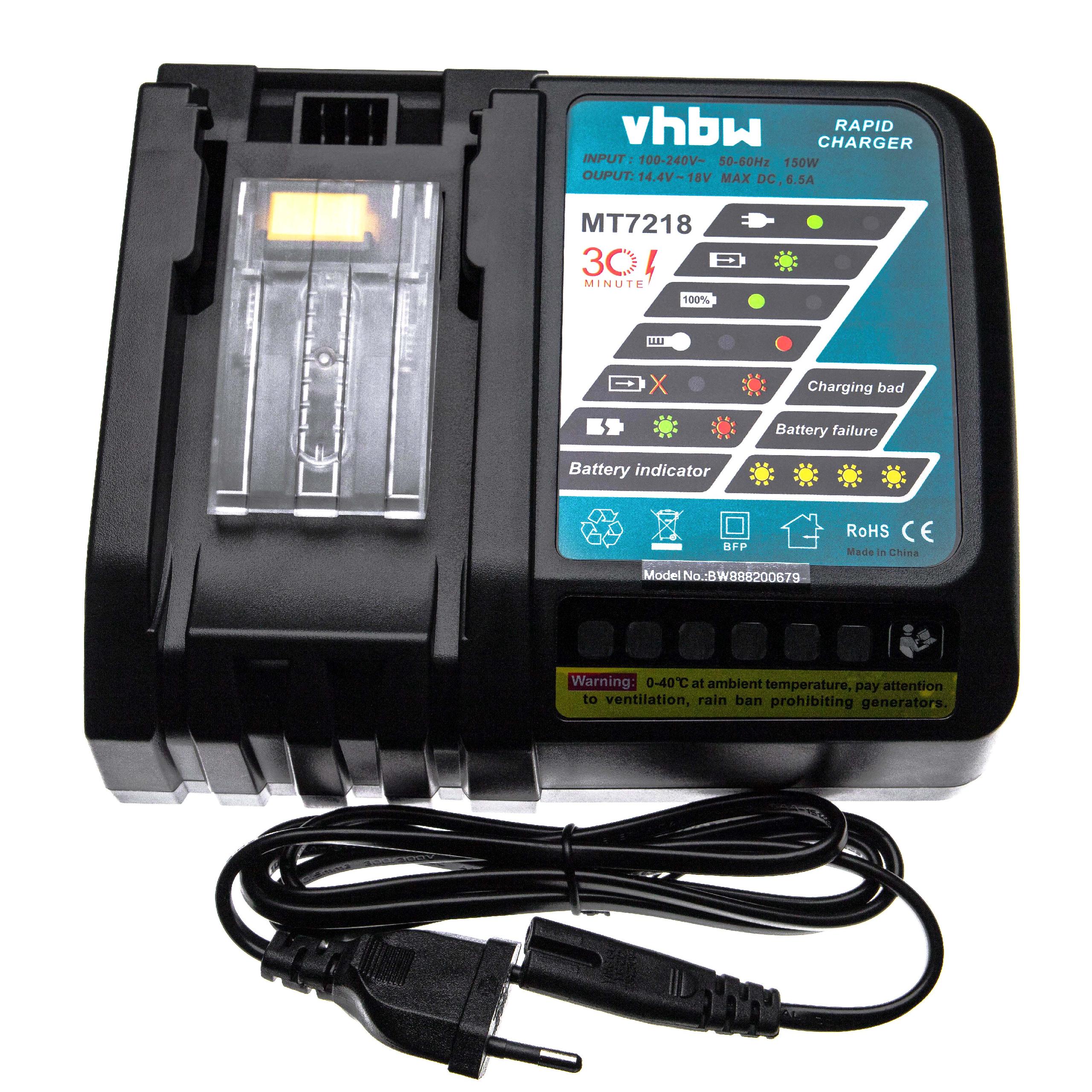 Carregador Rápido vhbw compatível com Makita DC18RC para Baterias de Ferramentas - Li-Ion, 6.5A