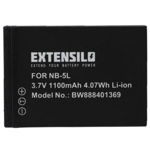 Bateria EXTENSILO compatível Canon NB-5L - 1100mAh, 3.7V, Li-Ion