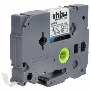 Fita de Etiquetagem vhbw para Brother TZE-S211 - 6 mm Preto sobre Branco, Extra Resistente