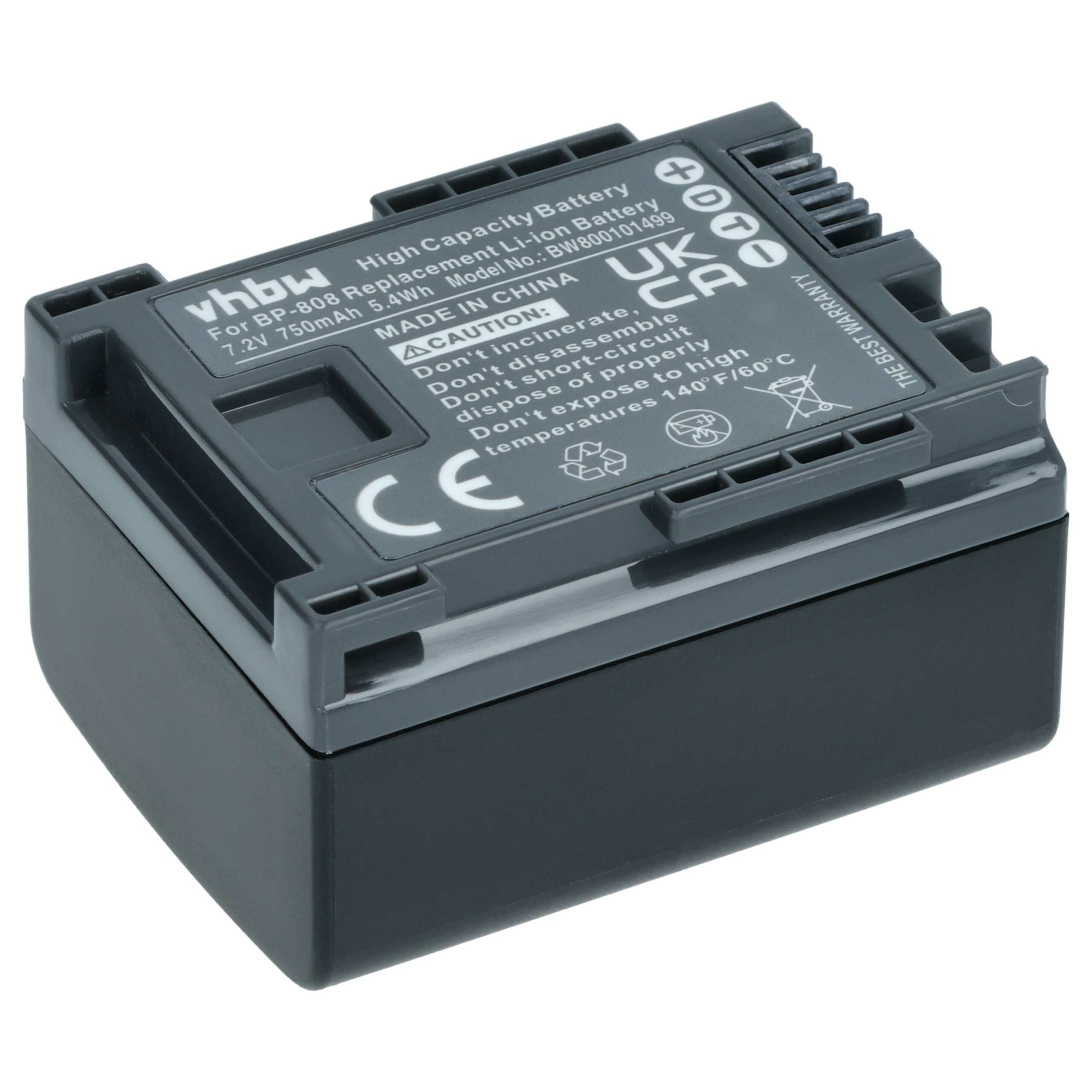 Bateria vhbw para Câmara Canon BP-808 - 750 mAh 7.2 V Li-Ion - Image 2