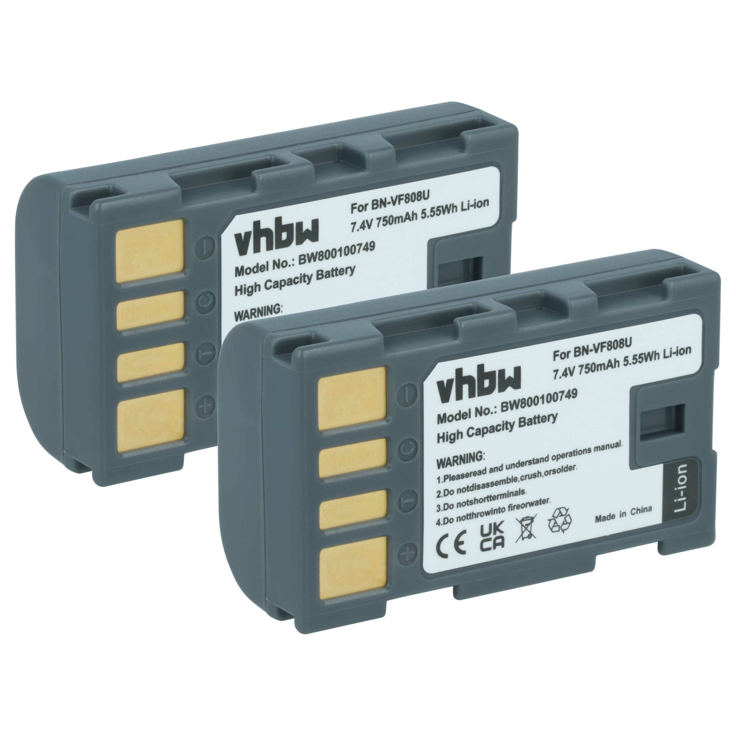 Bateria de Substituição vhbw para Câmaras JVC BN-VF823, BN-VF808, BN-VF815 - 750 mAh 7.4V Li-Ion (Pack 2x)
