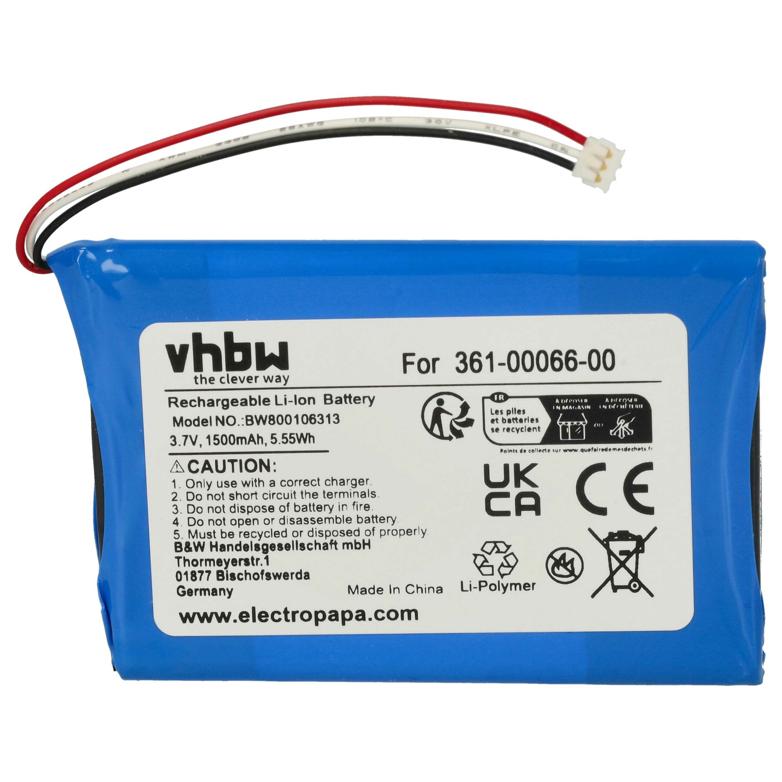 Bateria vhbw para GPS Garmin 361-00066-00/10 - 1500mAh 3.7V - Image 3