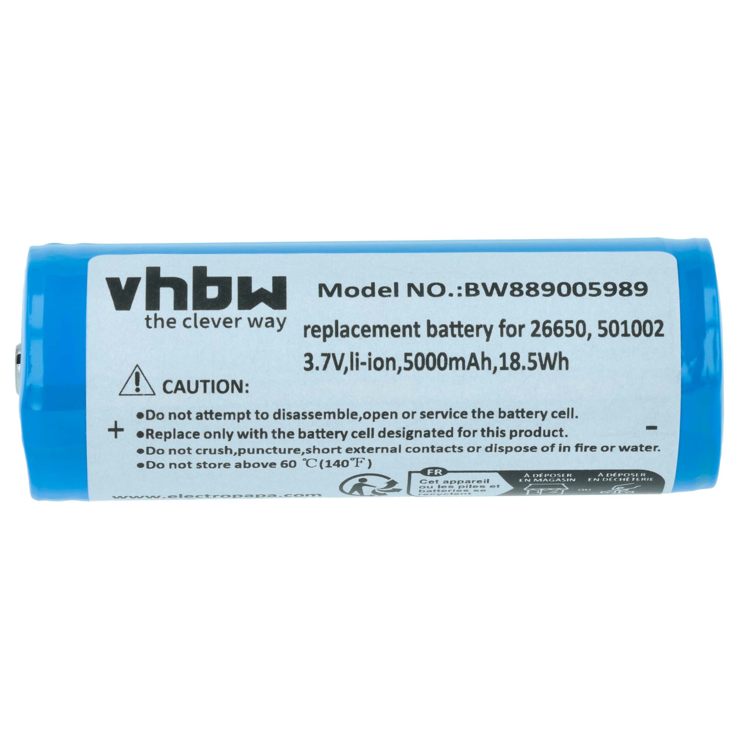 Pack 5 Baterias vhbw 5000 mAh 3.7V Li-Ion Compatíveis Ledlenser 501002 - Image 3