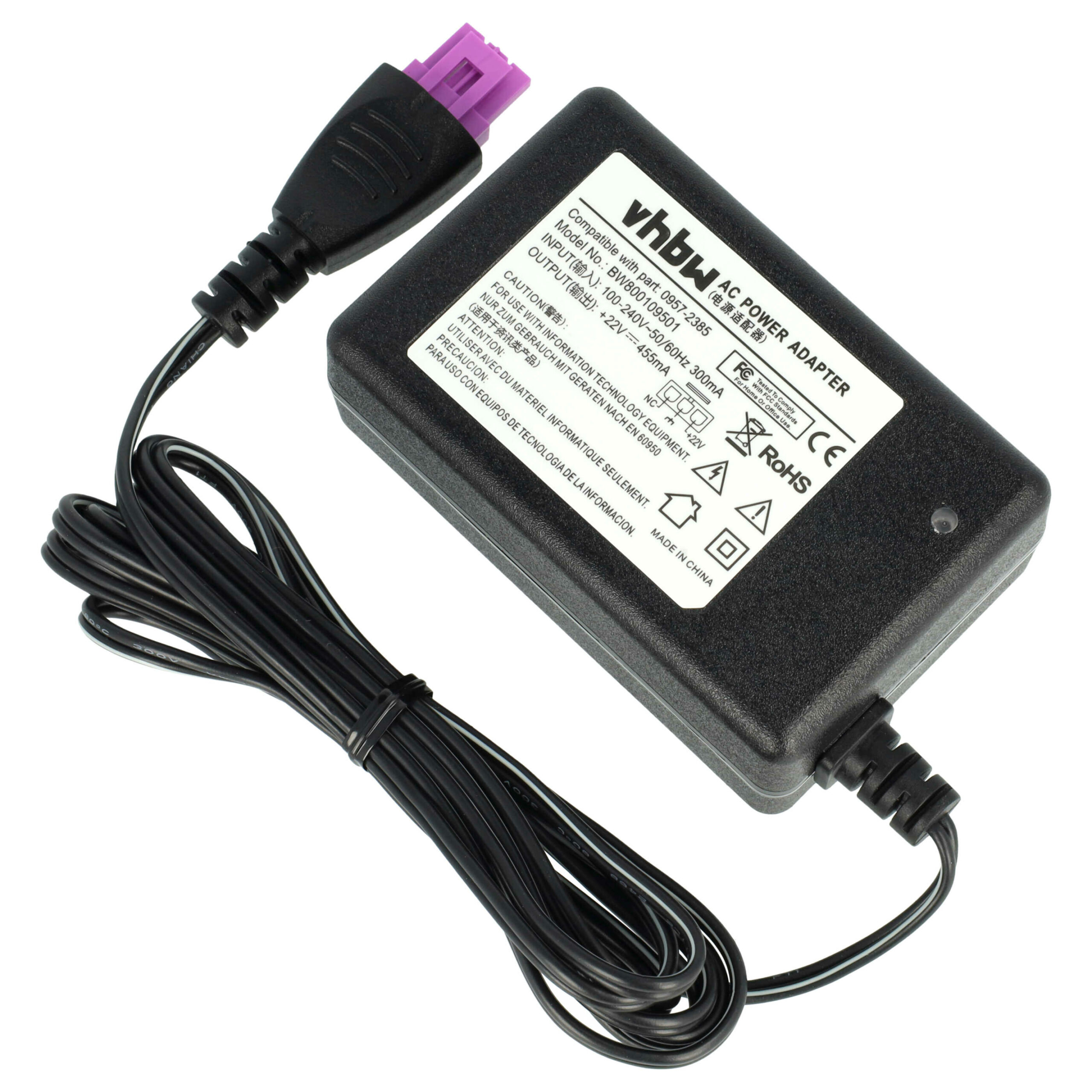 Adaptador de Corrente para Impressoras HP DeskJet 1010, 1510, 2540, 2542, OfficeJet 2620 - vhbw