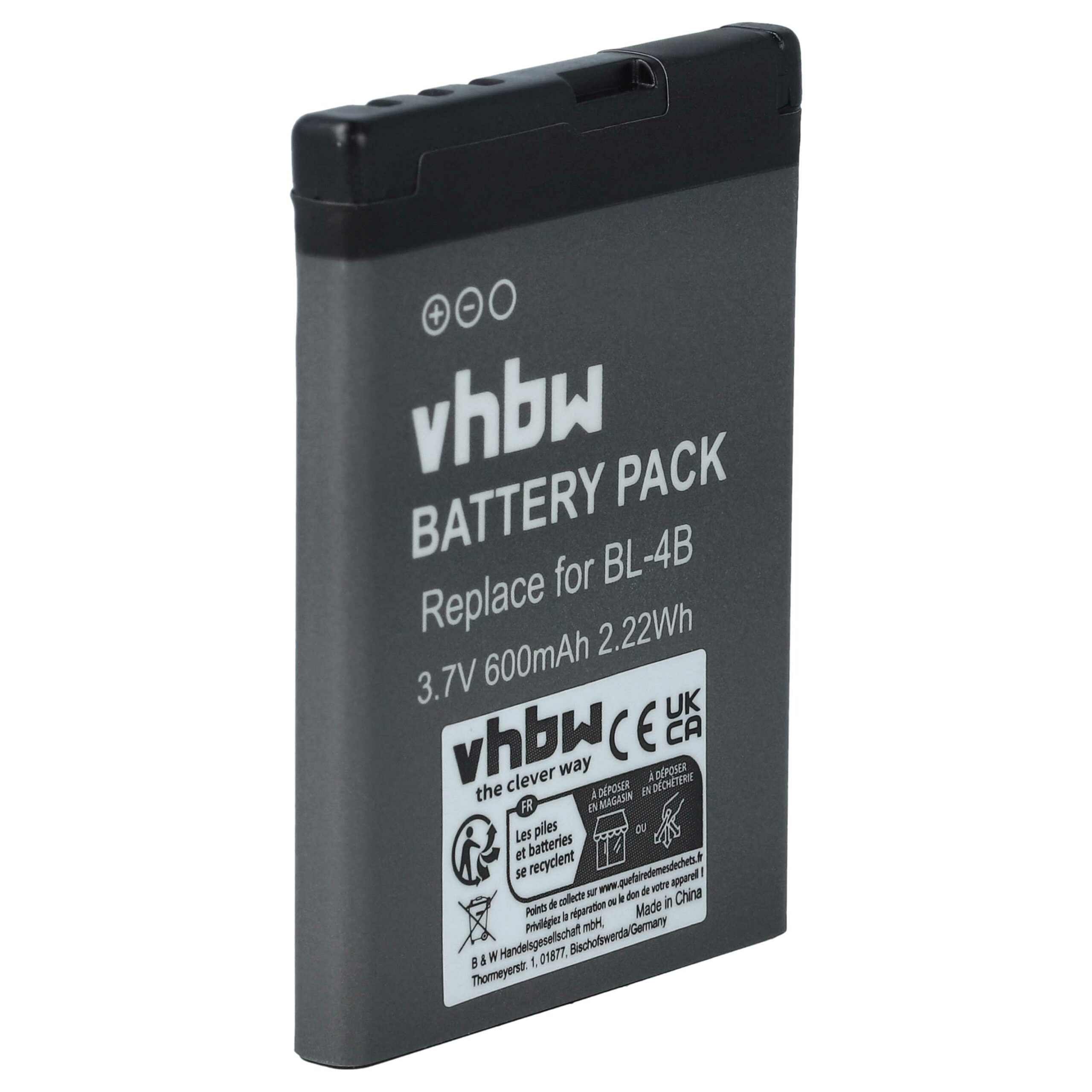 Bateria para Telemóvel Nokia BL-4BA, BL-4B - 600 mAh 3.7 V Li-Ion vhbw