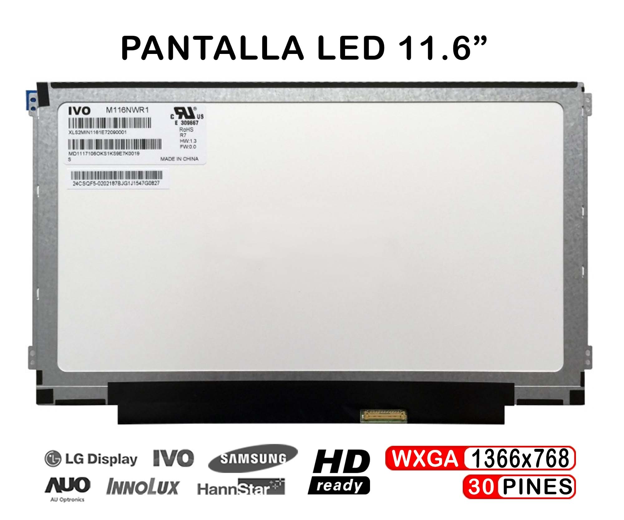 ECRÃ LED QUASE NOVO DE 11,6" PARA PORTÁTIL M116NWR1 M116NWR1 R7
