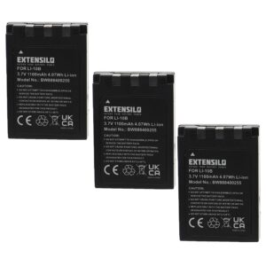 3x Bateria EXTENSILO Li-Ion compatível com Olympus Li-10B, Li-12B - 1100mAh, 3.7V