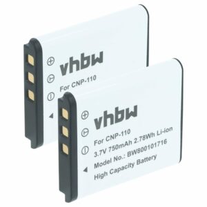 2x Bateria substitui Casio NP-160, NP-110DBA, NP-110, NP-110L - 750mAh, 3.6V, Li-Ion
