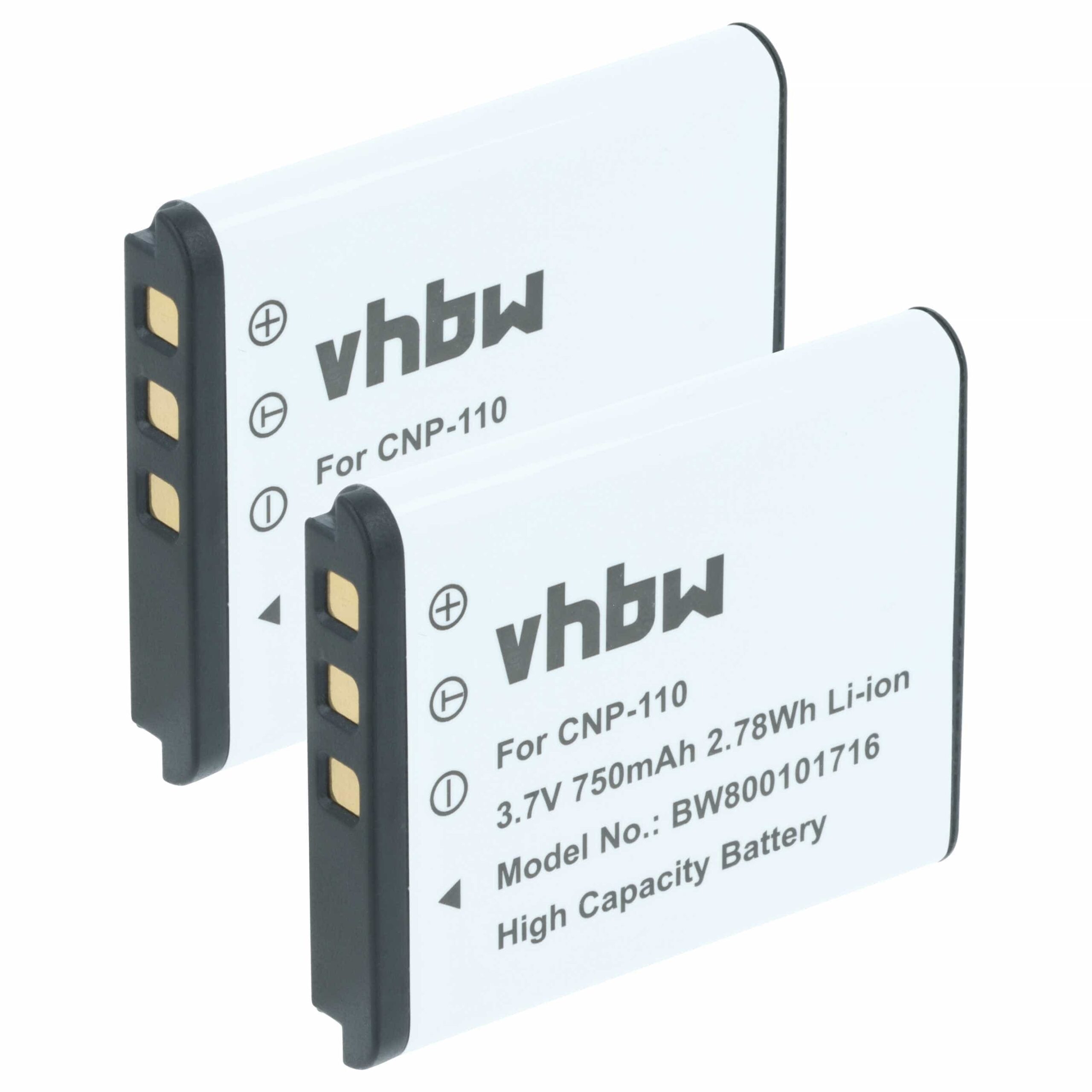 2x Bateria substitui Casio NP-160, NP-110DBA, NP-110, NP-110L - 750mAh, 3.6V, Li-Ion