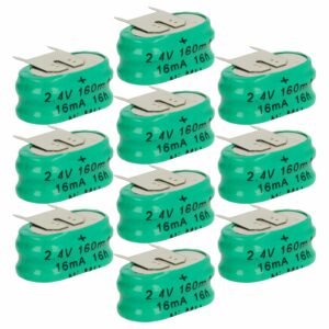 10x Bateria de Botão Recarregável Tipo 2/V150H 3 Pinos vhbw - 150 mAh 2.4V NiMH
