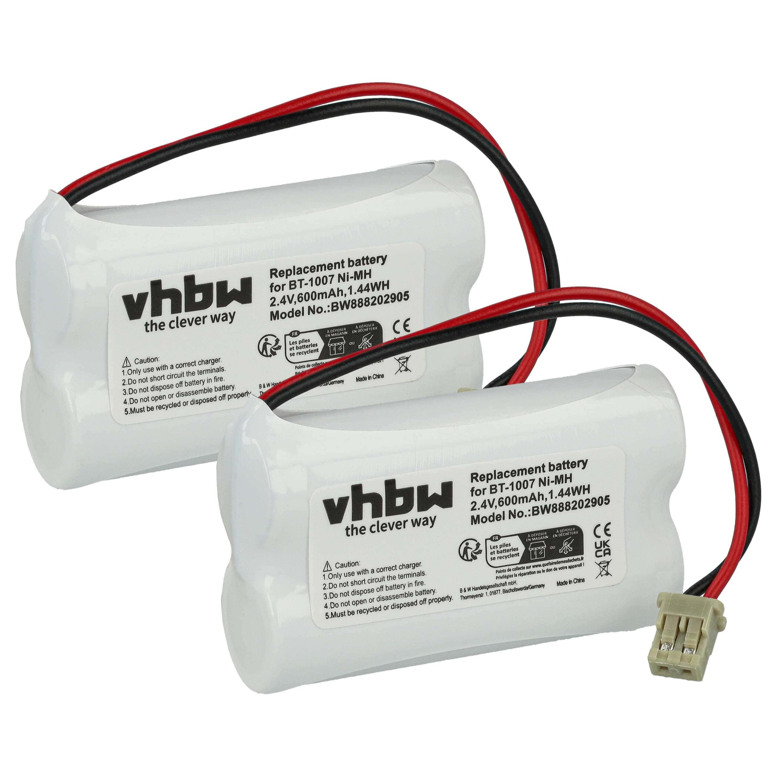 2x Bateria vhbw substitui Memorex BP-904, BT-904 para telefone fixo GP - 600 mAh 2.4 V NiMH