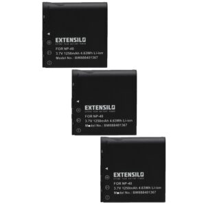3x Bateria EXTENSILO NP-40DBA/NP-40/NP-40DCA - 1200mAh, 3.7V, Li-Ion para Câmaras Digitais