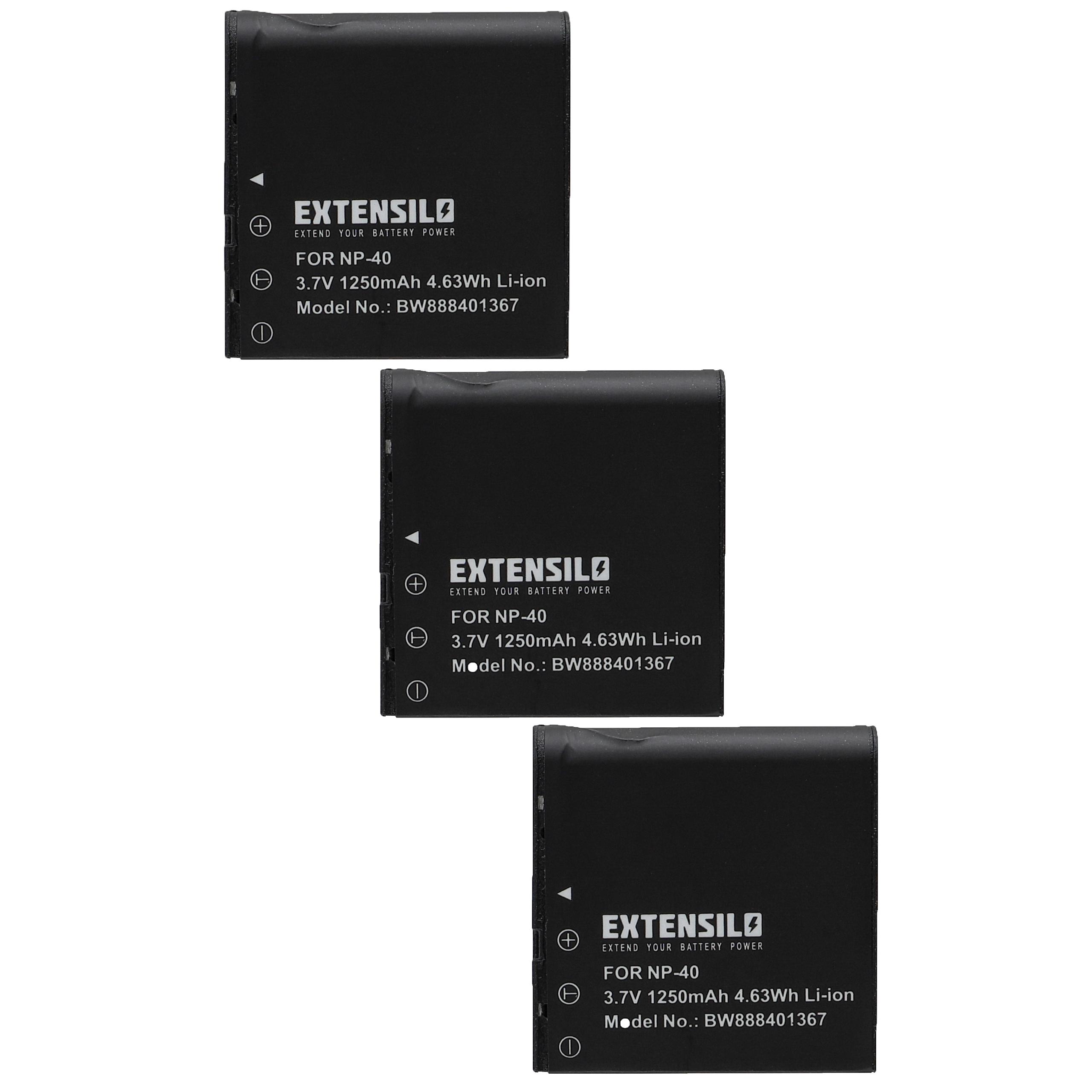 3x Bateria EXTENSILO NP-40DBA/NP-40/NP-40DCA - 1200mAh, 3.7V, Li-Ion para Câmaras Digitais
